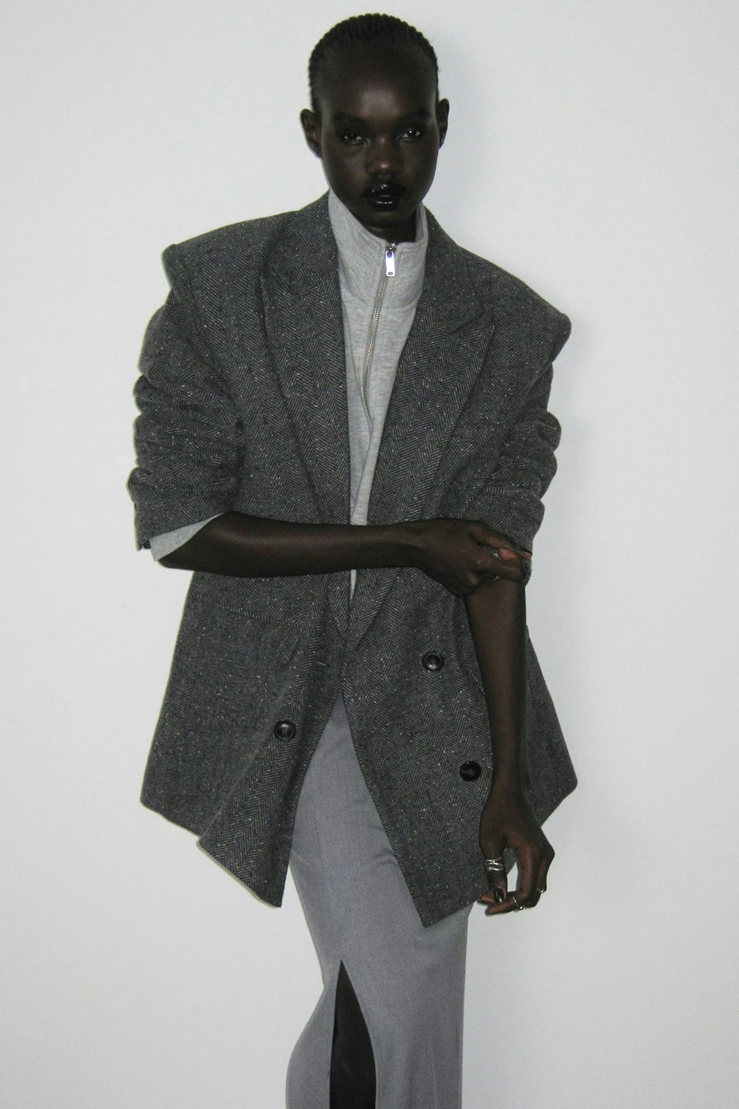 H&M grey oversized double-breasted blazer