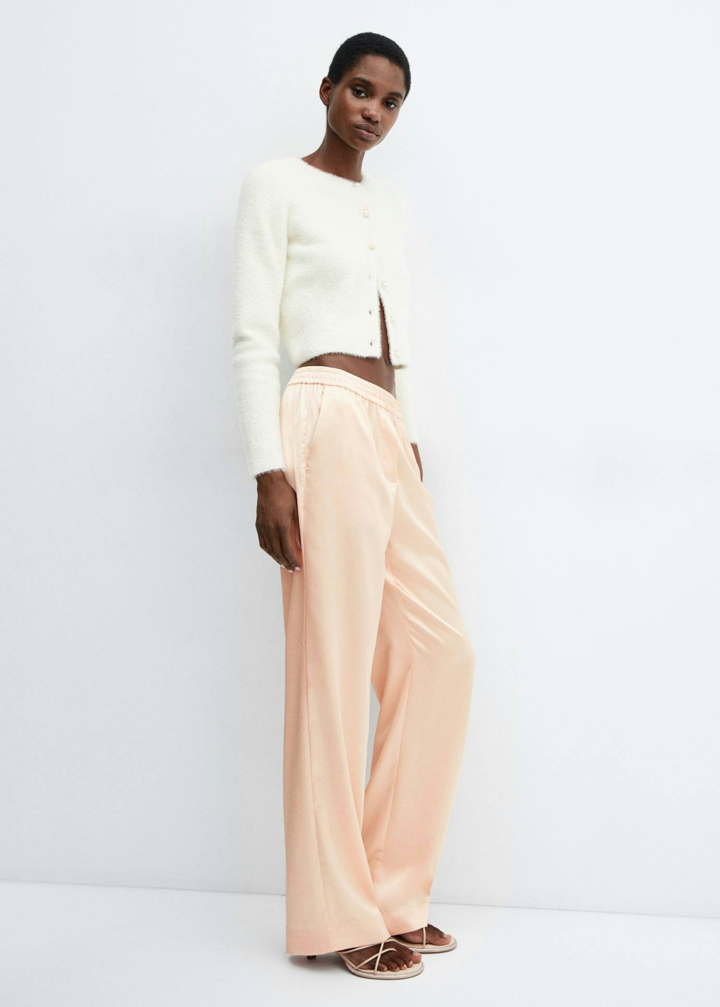 Peach fuzz colour Mango Satin Trousers