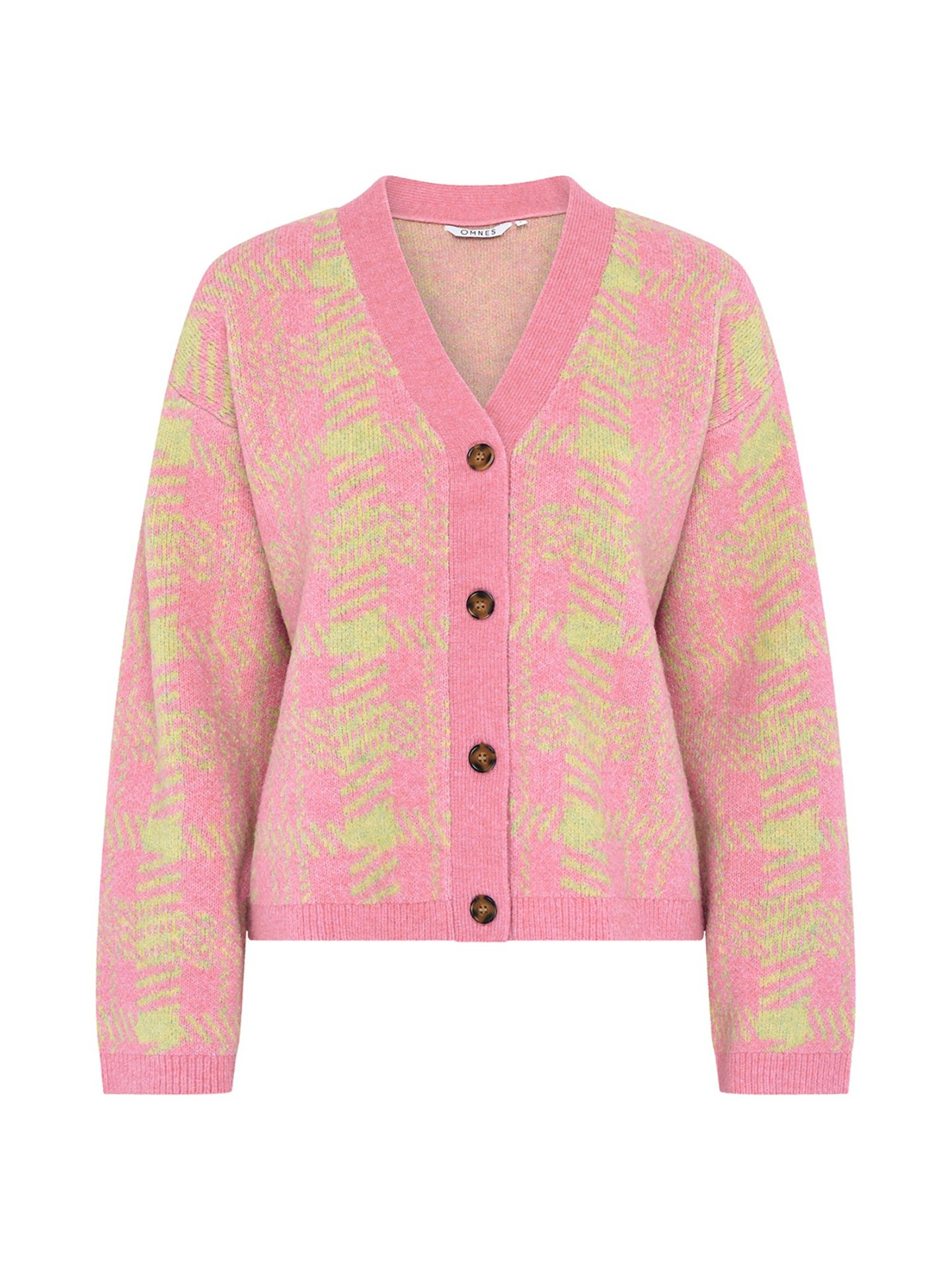 Omnes pink and lime green check cardigan