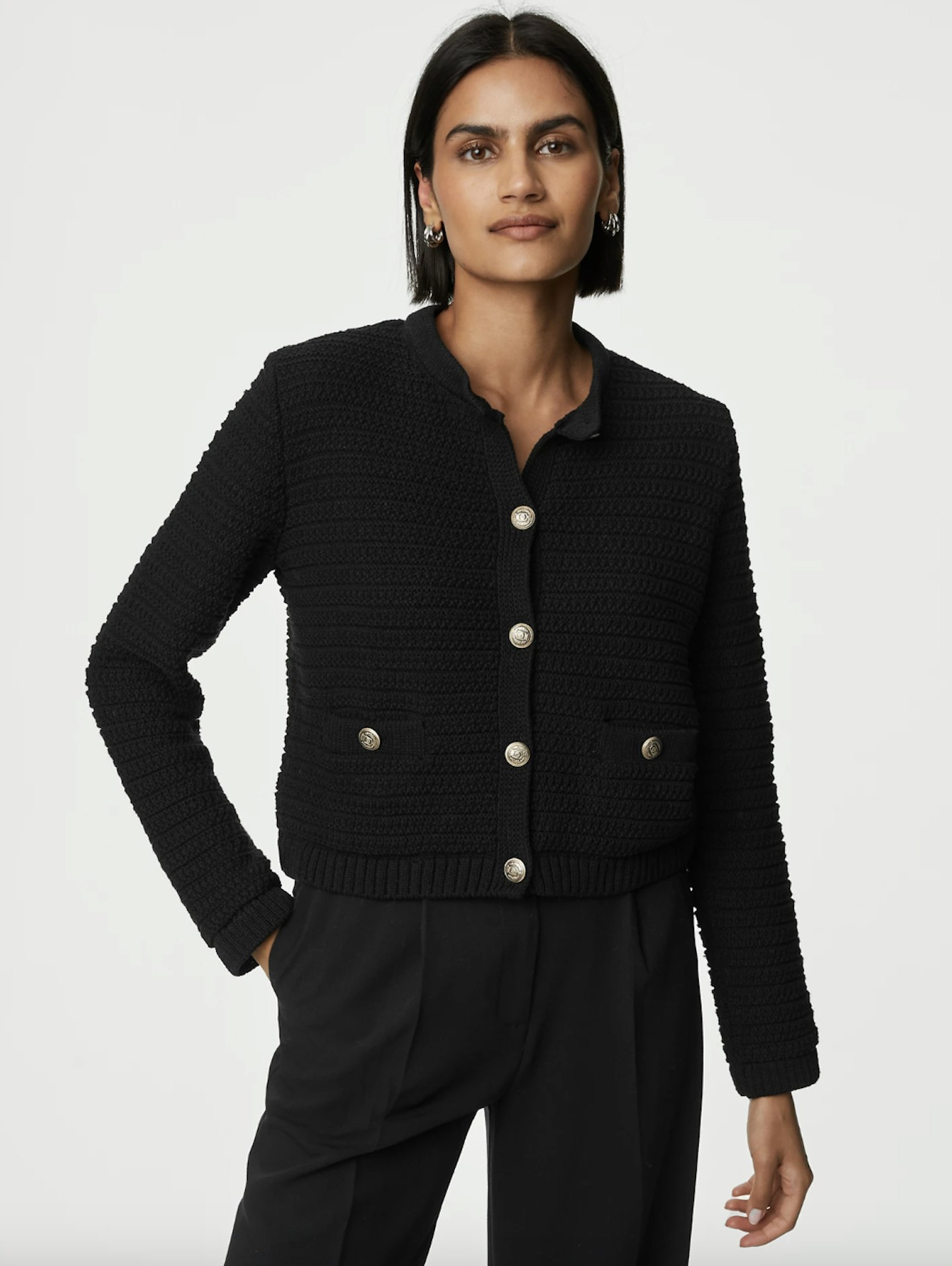 M&S Cotton Blend Textured Knitted Jacket
