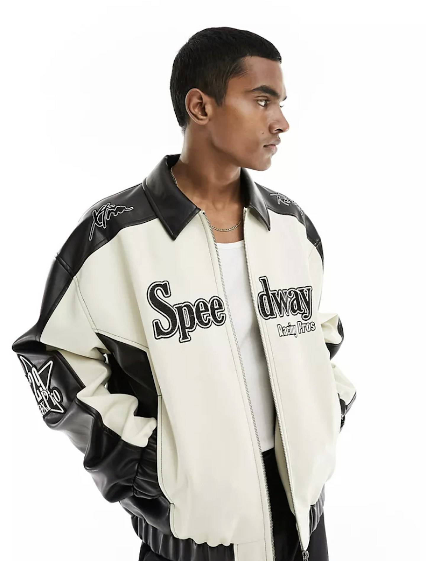 ASOS DESIGN oversized motocross jacket in monochrome