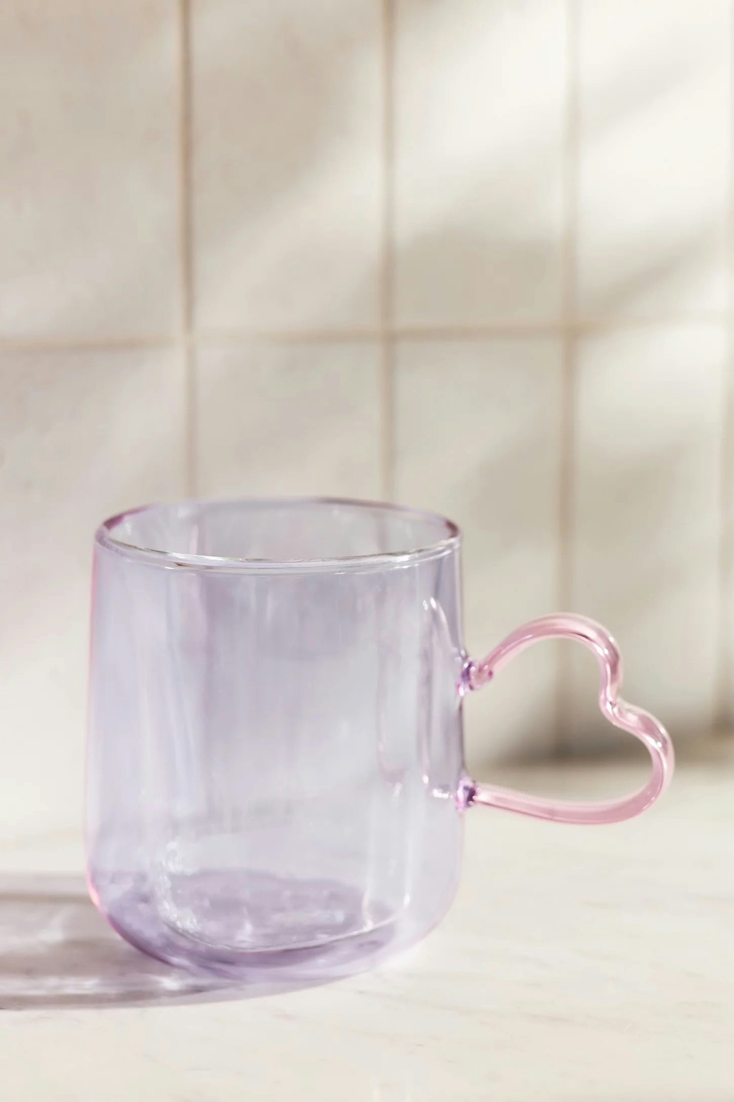 Anthropologie lilac glass heart mug