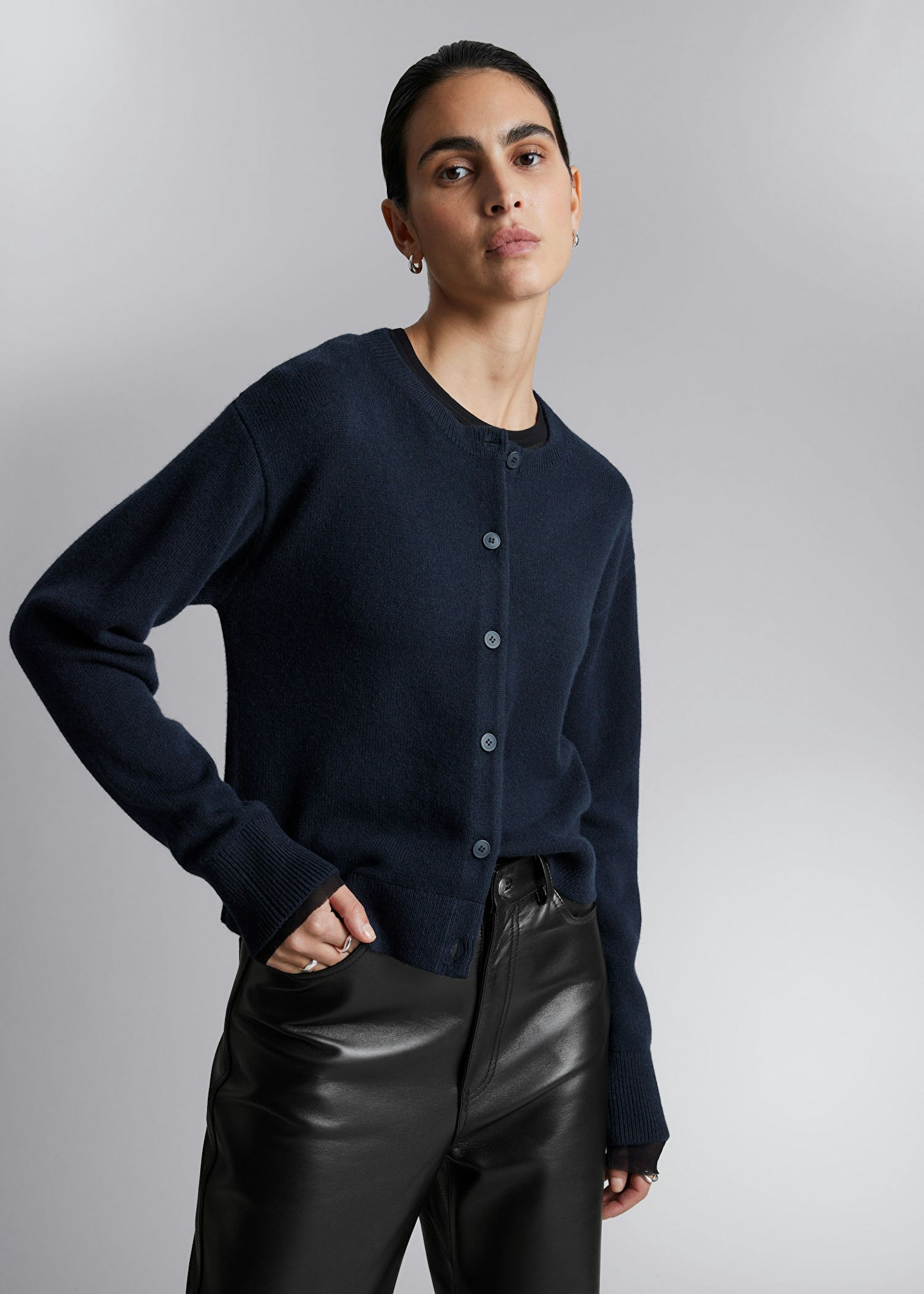 &Other Stories navy merino wool cardigan