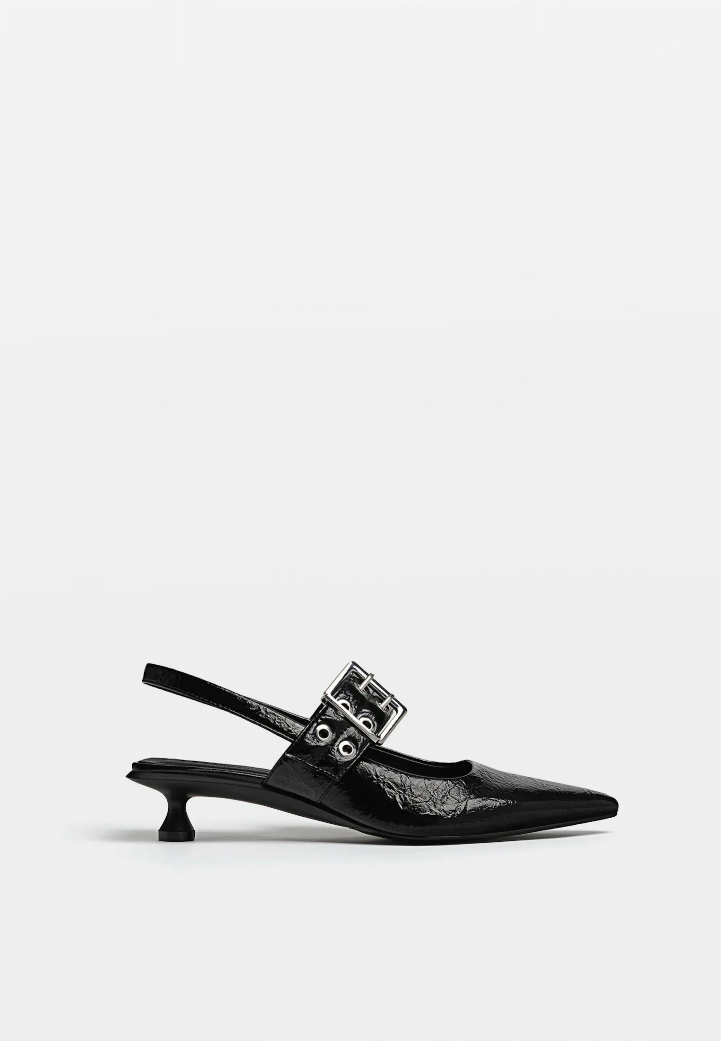 Stradivarius Black Heeled Buckled Shoes