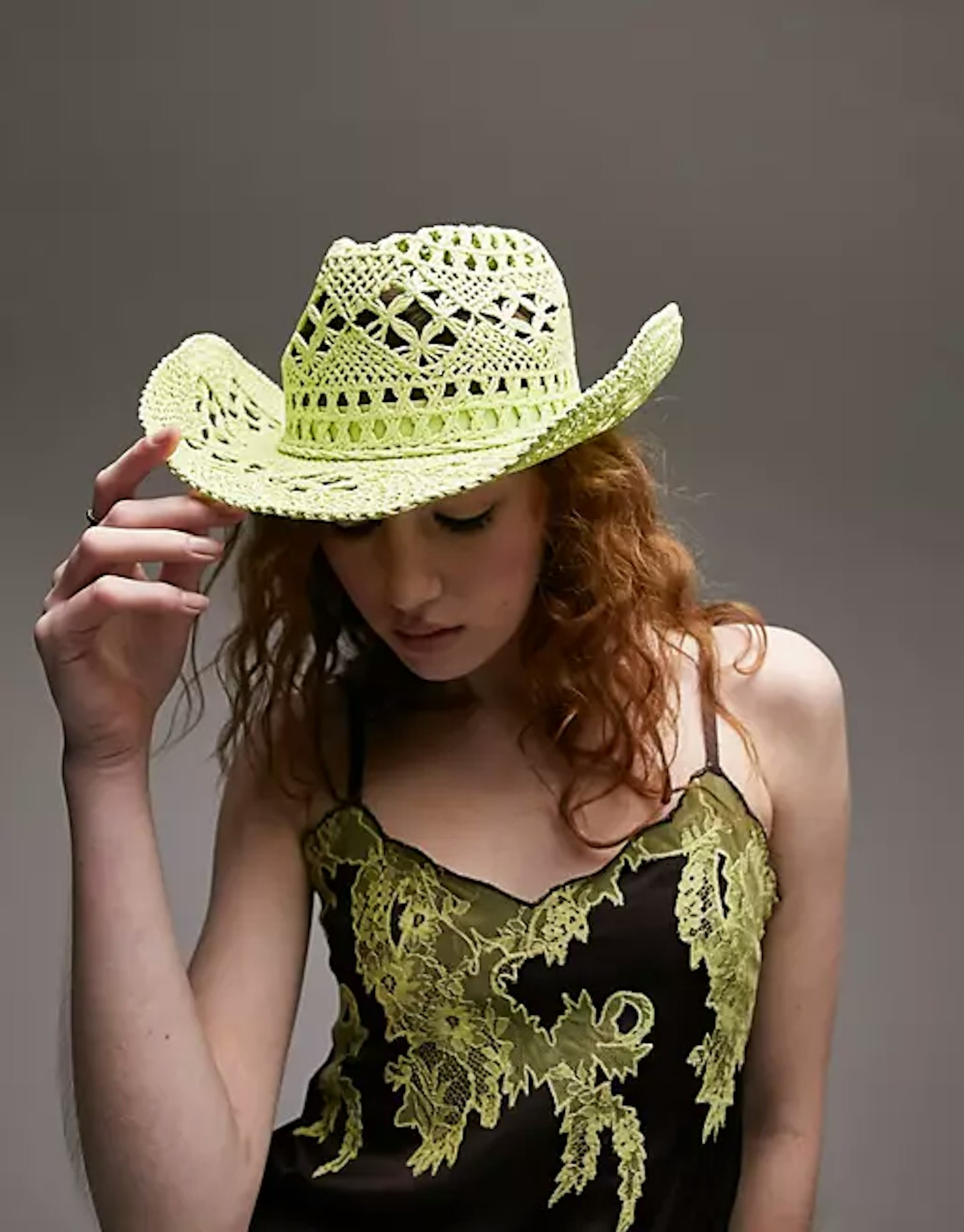 Topshop Straw Cowboy Hat In Lime