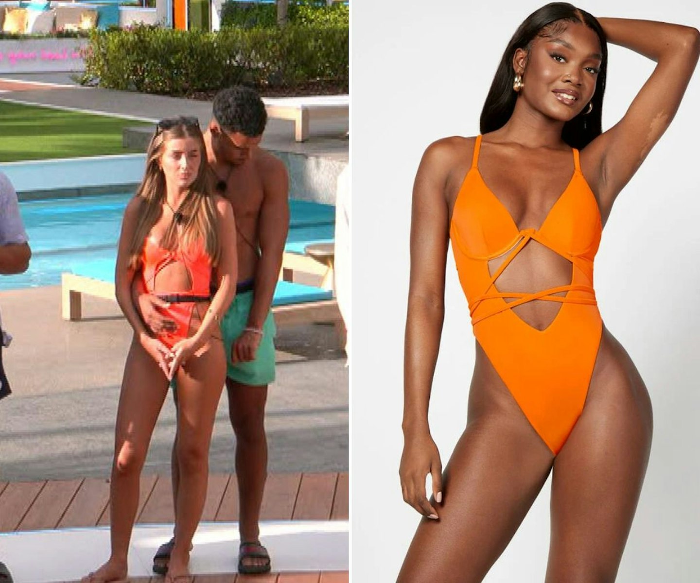 Georgia Steel's orange cut-out swimsuit