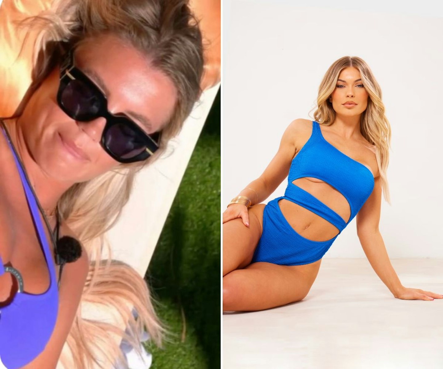 Molly Smith's blue cut out swimsuit