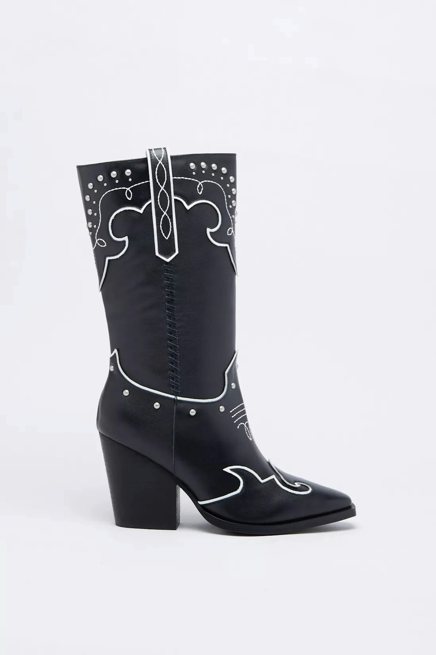 Warehouse Leather Studded Contrast Stitch Boot