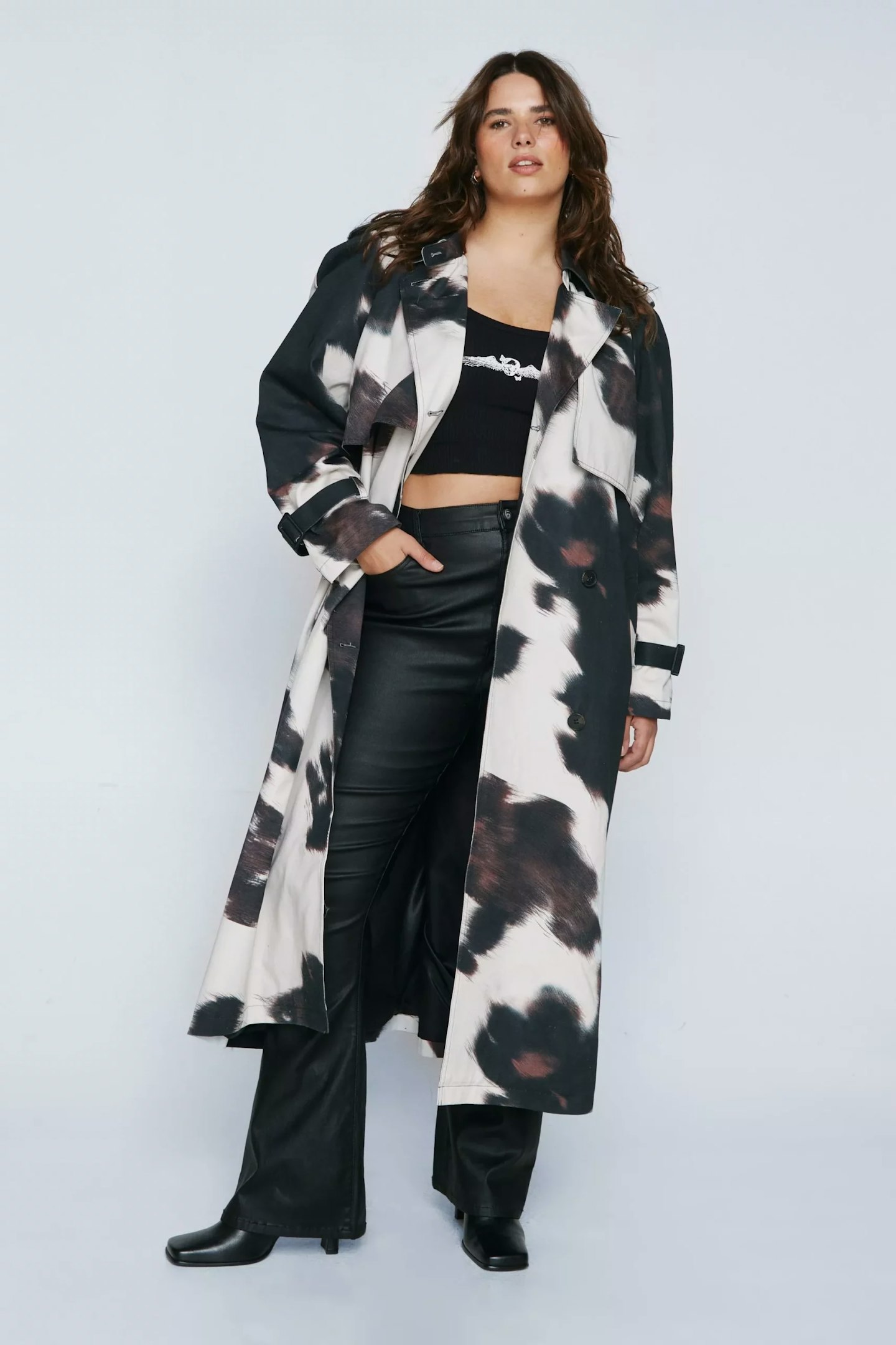 Nasty Gal Plus Size Cow Print Trench Coat