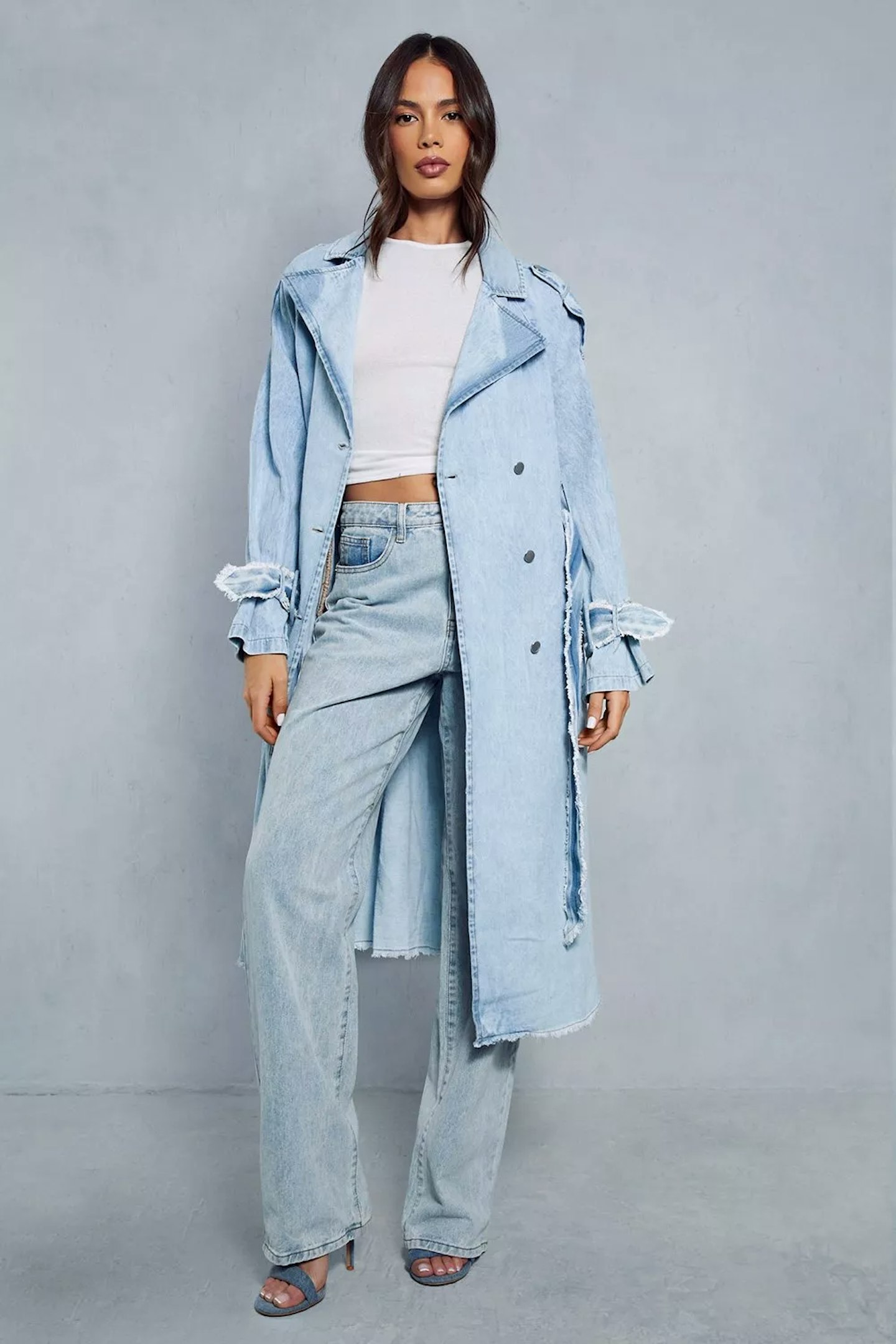 Boohoo Denim Belted Oversized Distressed Trench Coat