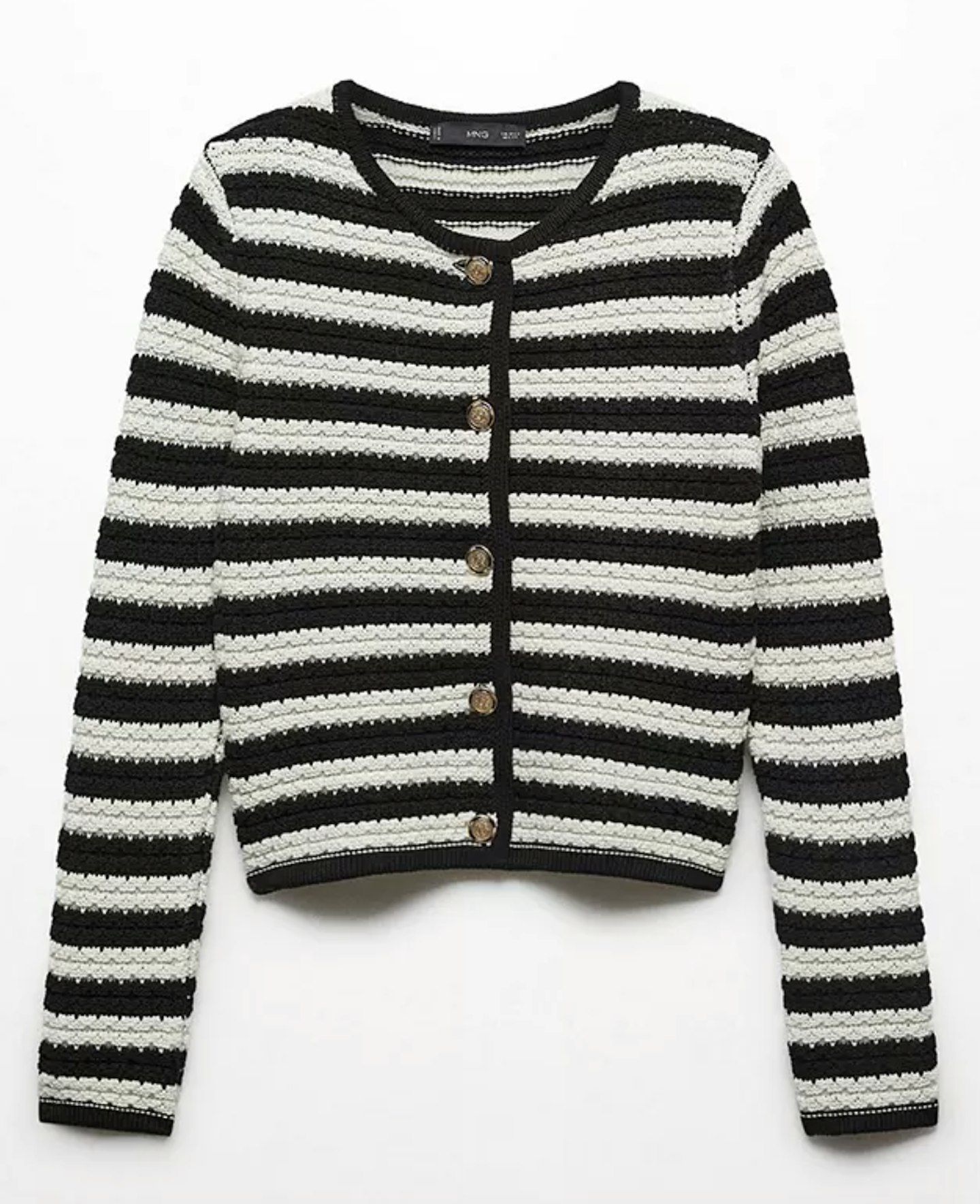 Mango Flok Striped Jewel Button Cardigan, Natural White