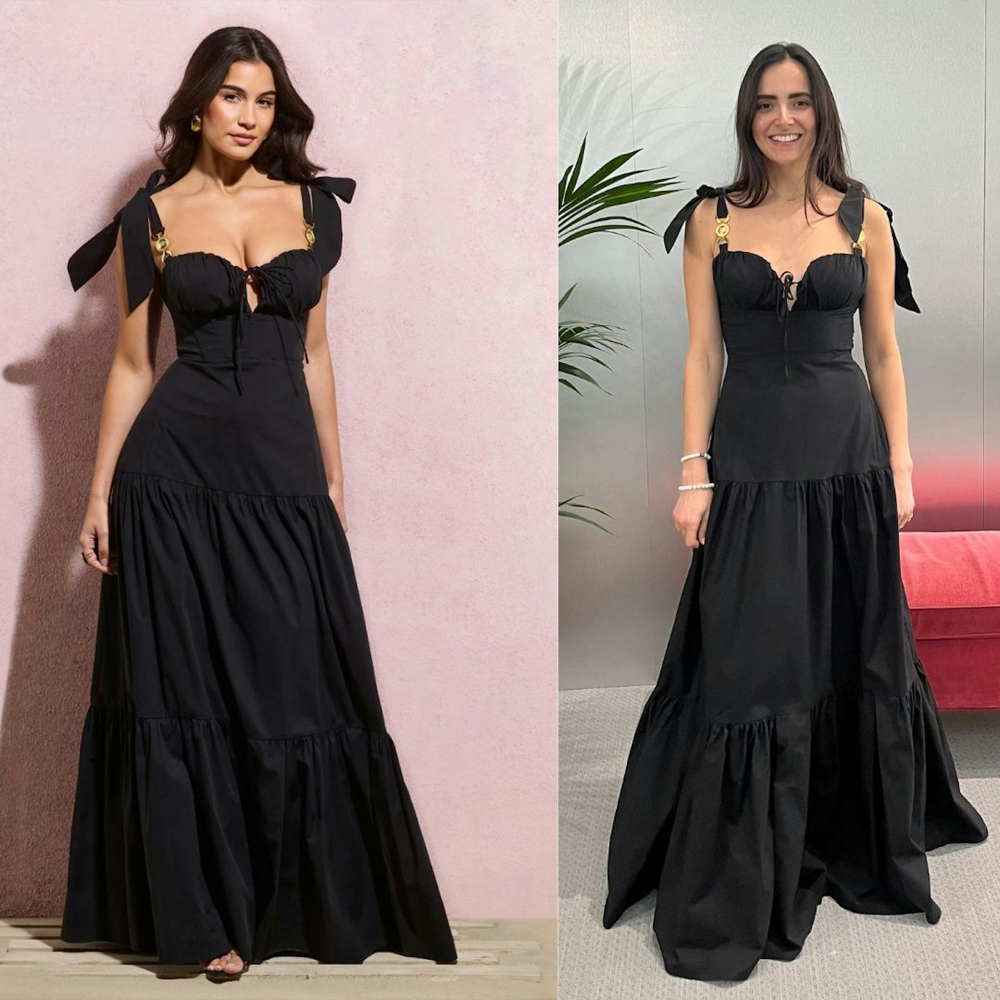 Dearest black cotton corset tiered maxi dress