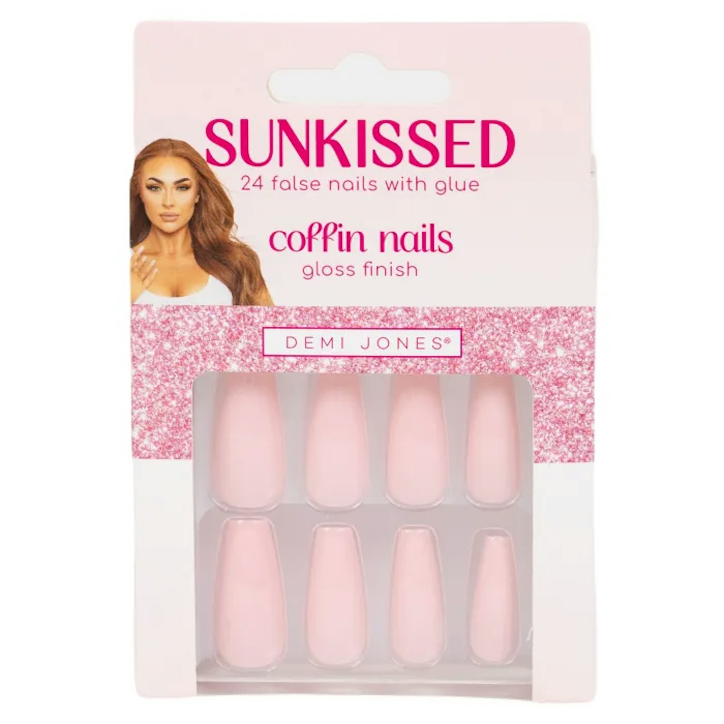 Demi Jones False Coffin Nails Gloss Finish (Pack of 24) in Sunkissed