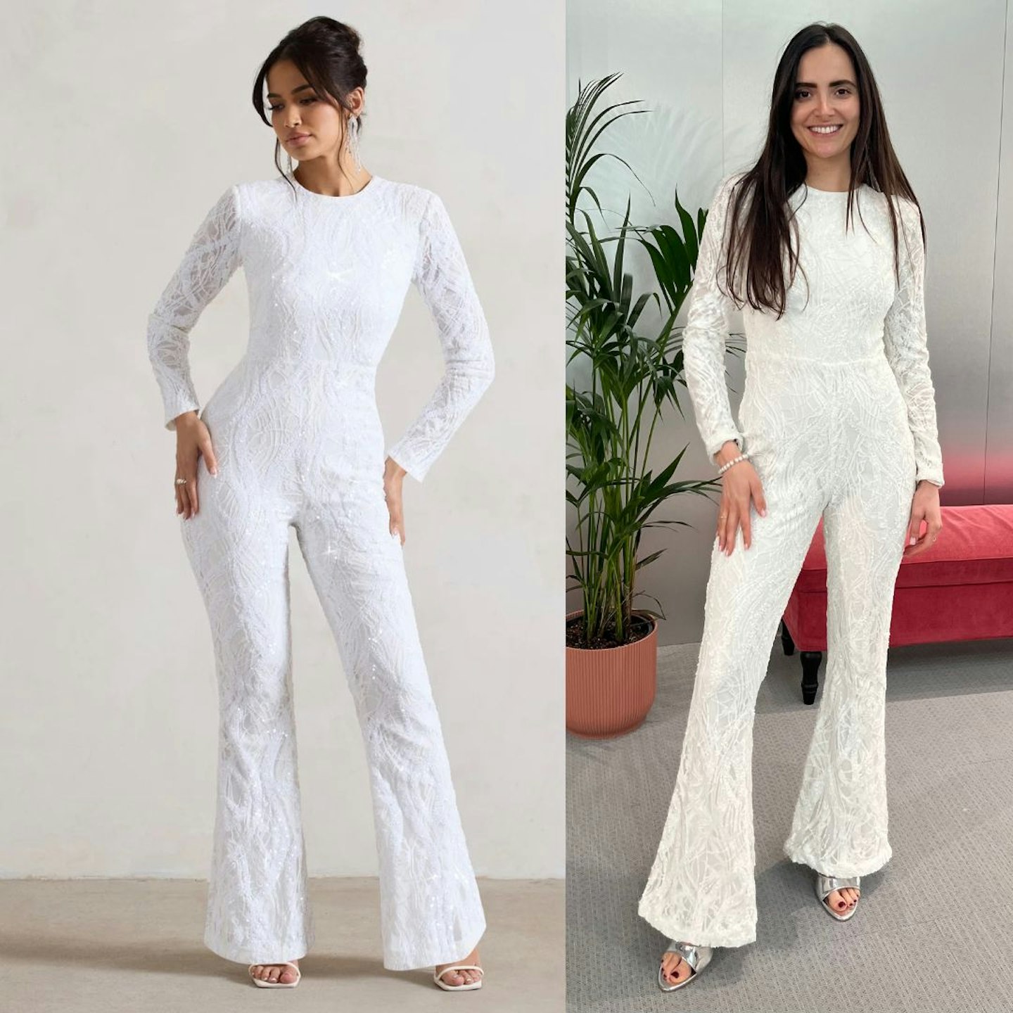 French martini white sequin wide-leg jumpsuit