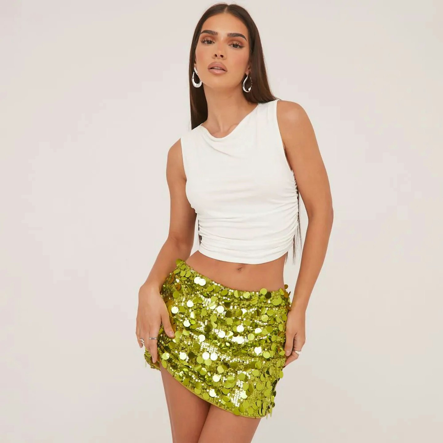 Ego High Waist Mini Skirt In Green Sequin