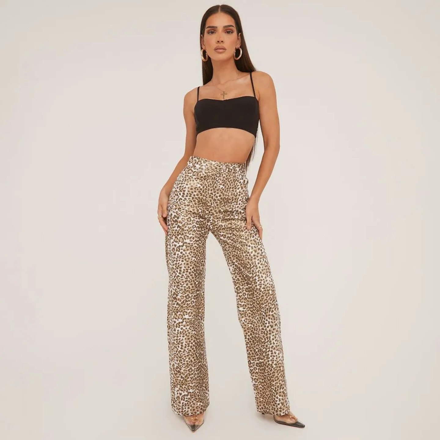 EGO Mid Ride Wide Leg Jeans In Leopard Print Denim