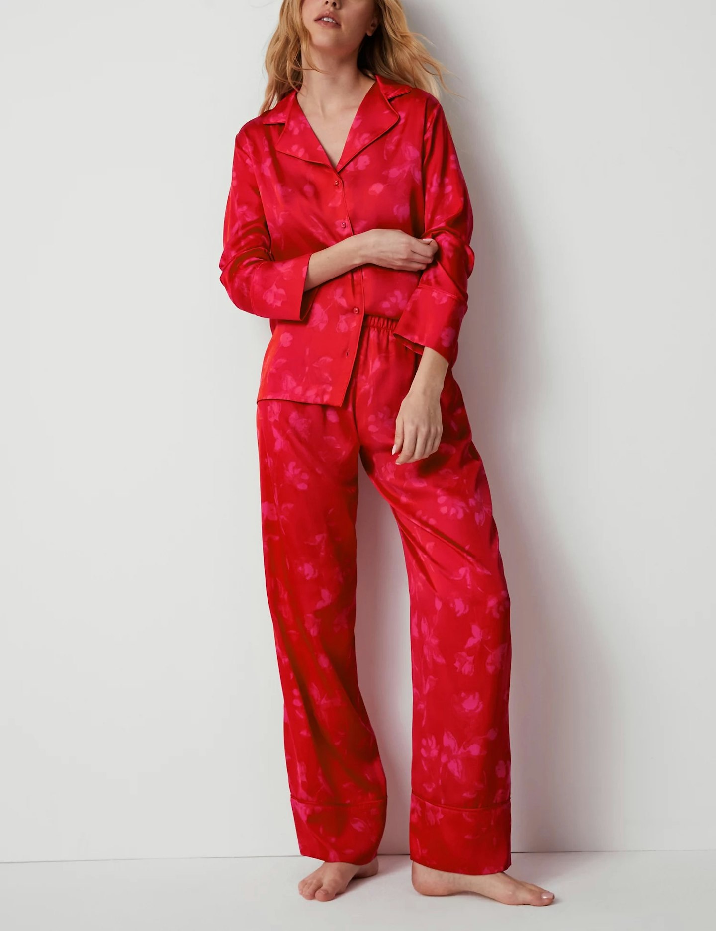 Marks & Spencer Red Dream Satin Printed Pyjama Set