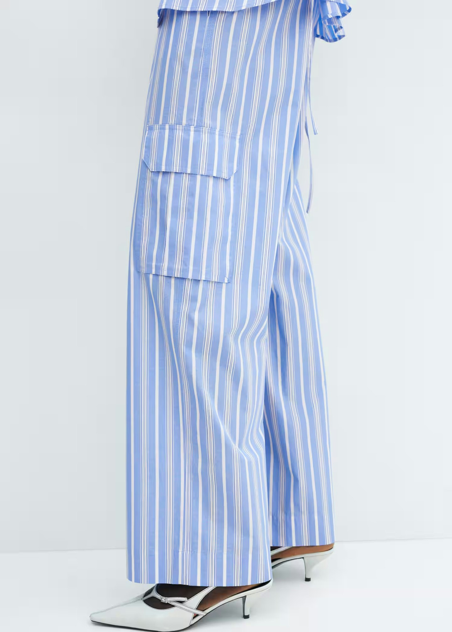 Mango Blue Cotton Cargo Trousers