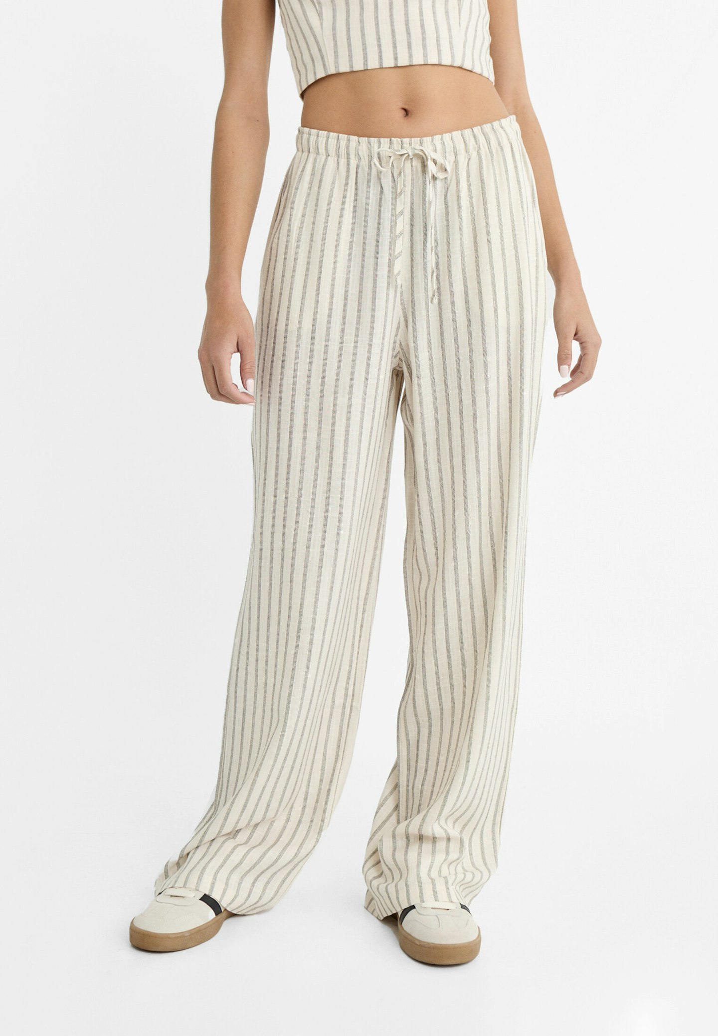 Stradivarius Striped Flowing Linen Blend Trousers