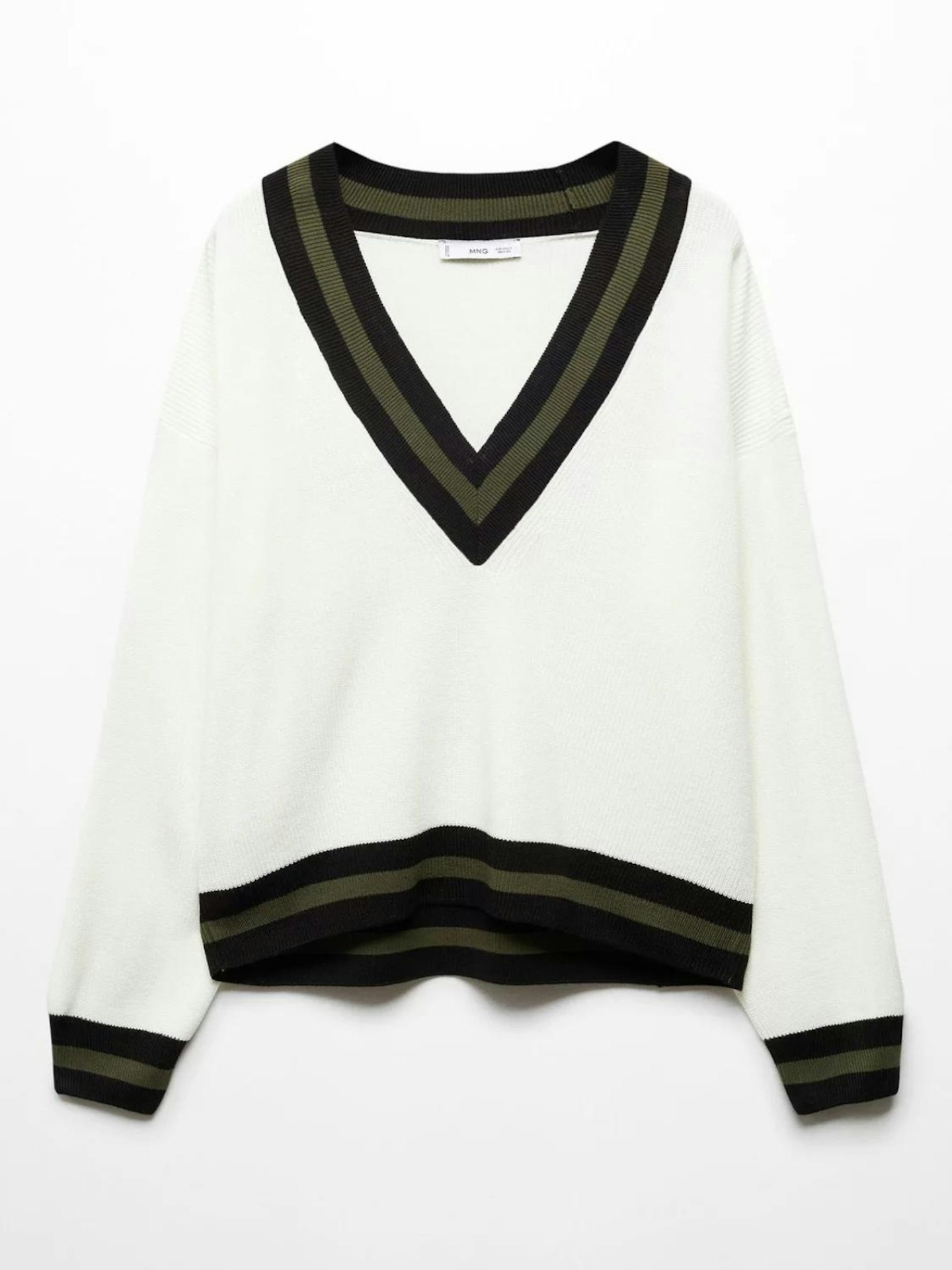 Mango College Contrast Trim Jumper, White/Multi