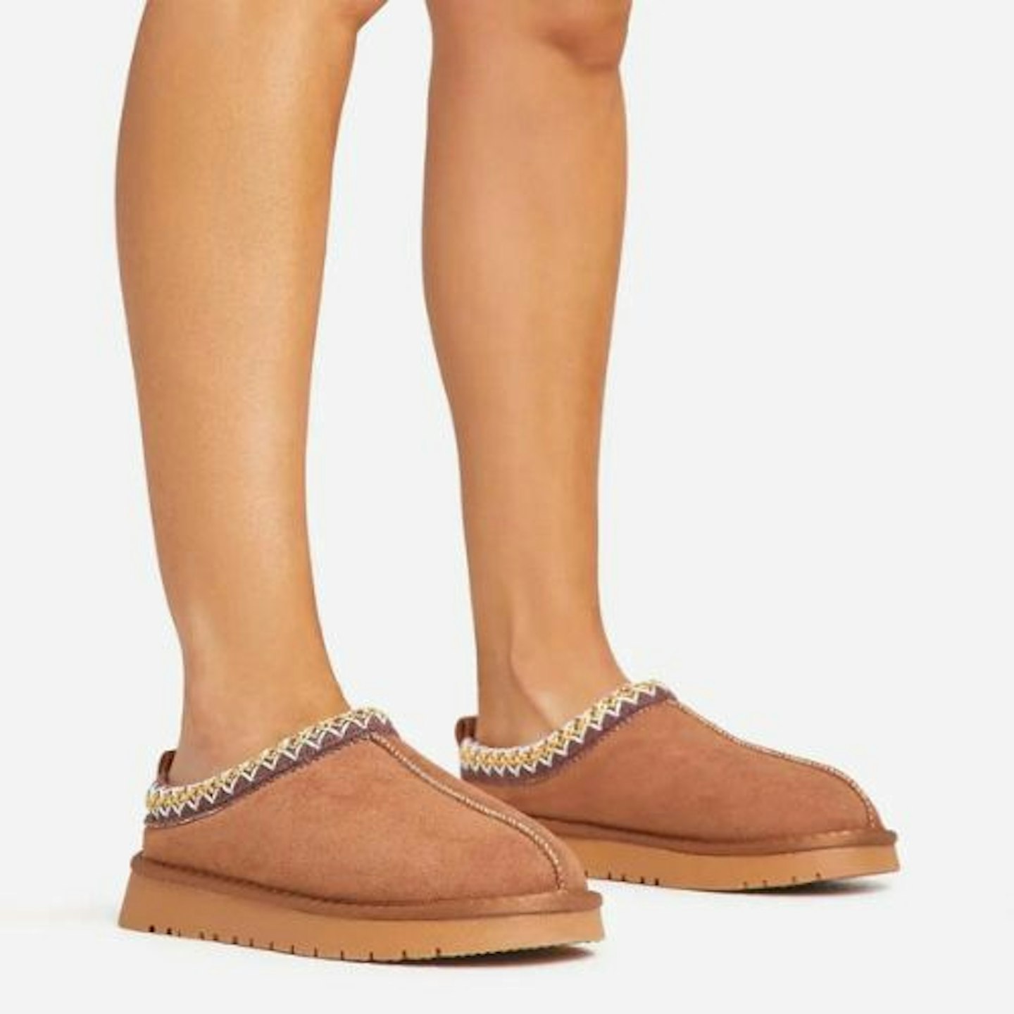 Ego Catch-Up Aztec Detail Faux Fur Lining Flat Slippers