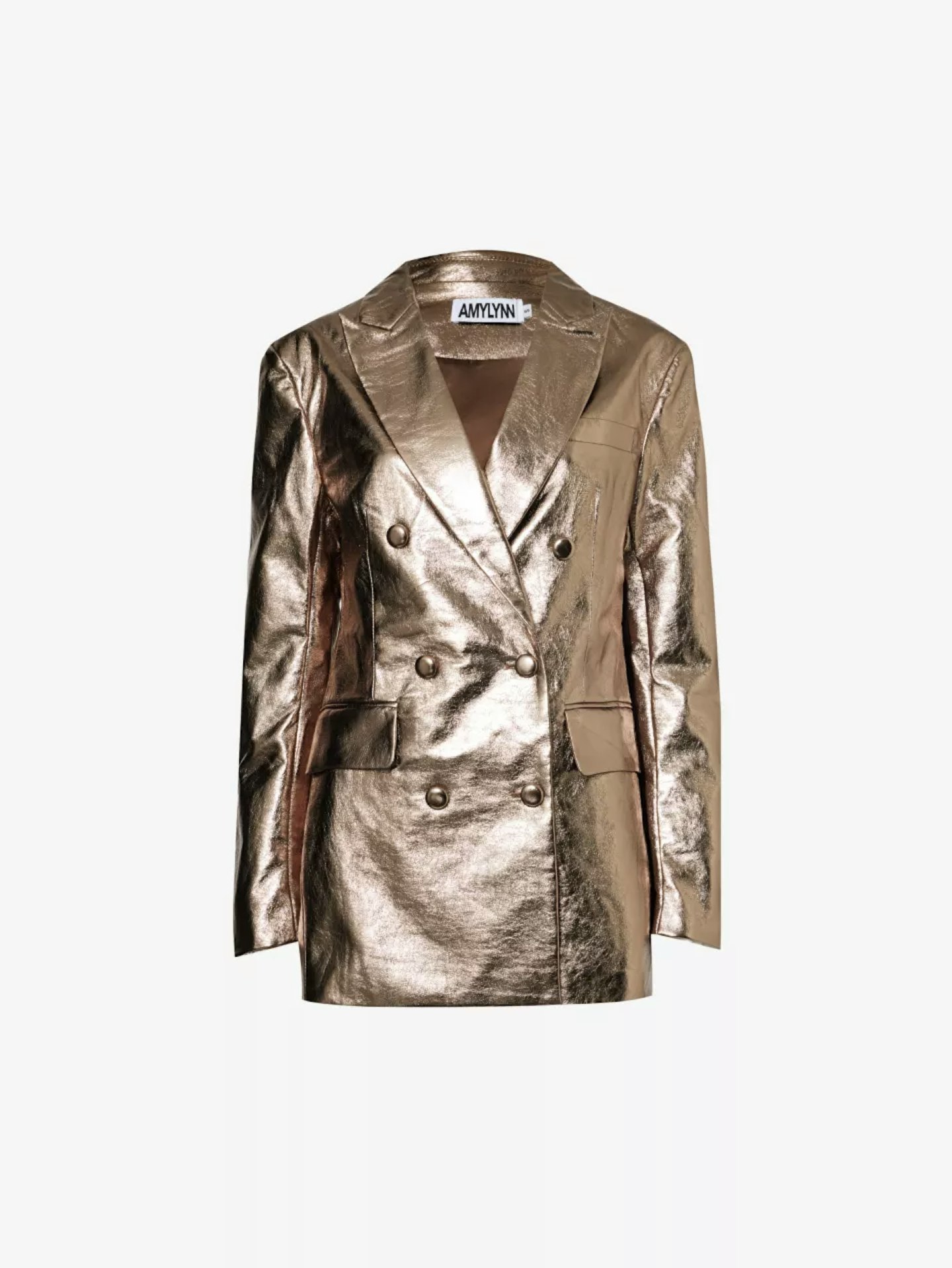 Amy Lynn Metallic Double-Breasted Faux-Leather Jacket