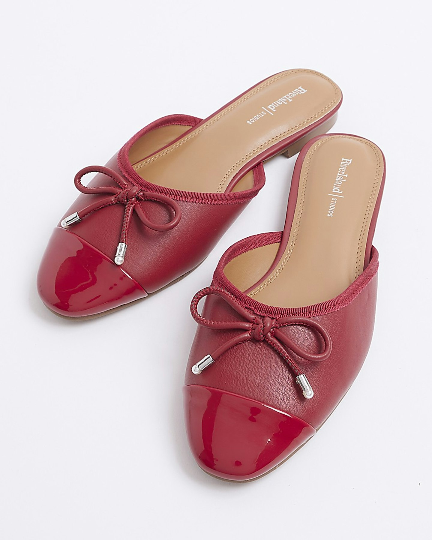 Red Backless Mule Ballet Pumps