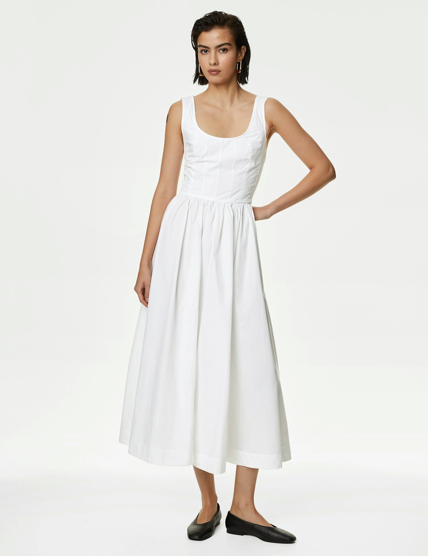 M&S Collection Pure Cotton Square Neck Midi Cami Shift Dress