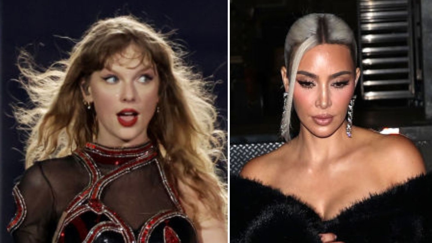 Taylor Swift looks at Kim Kardashian in a comped image