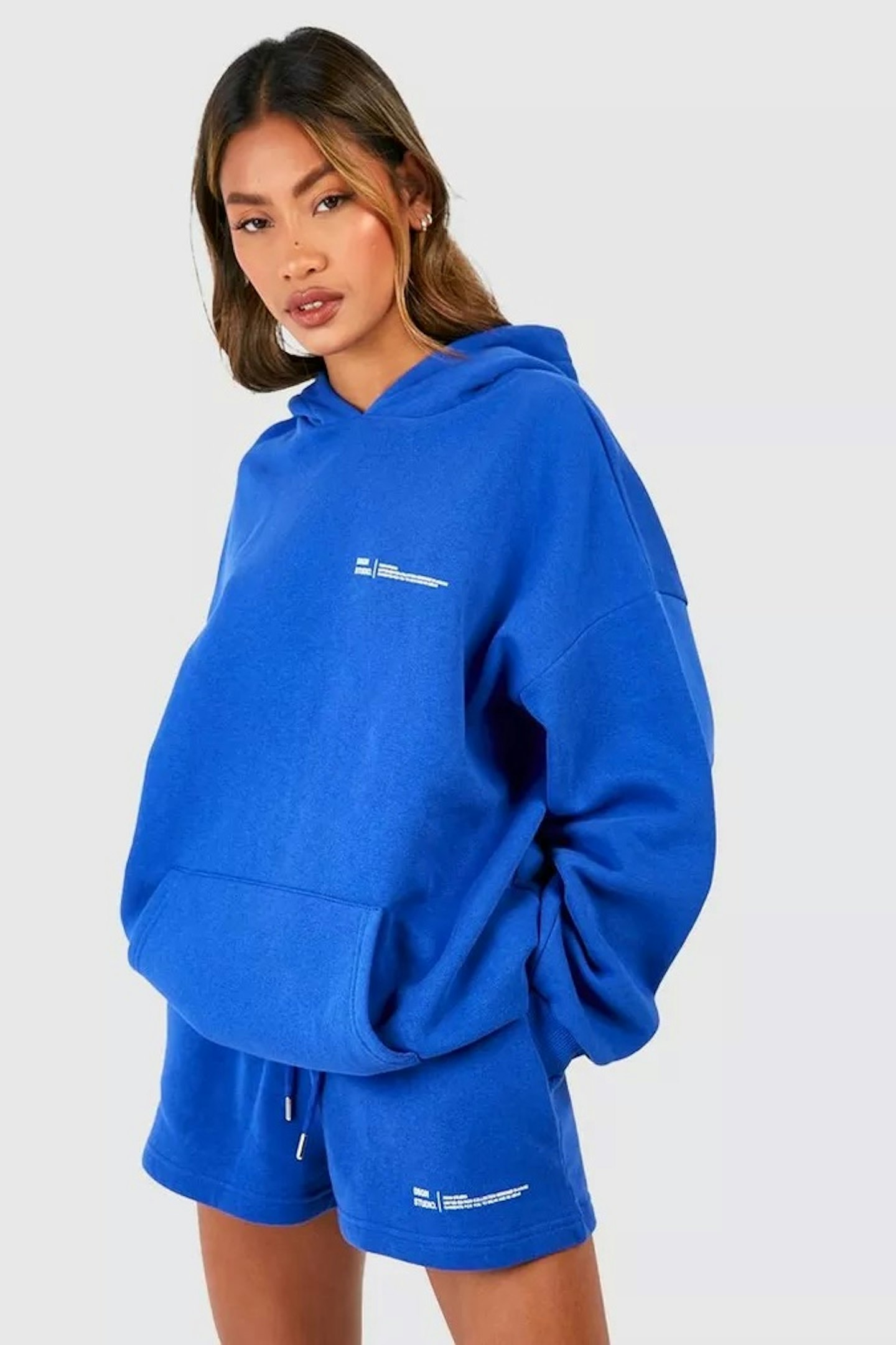 Booohoo DSGN studio text print hooded short tracksuit