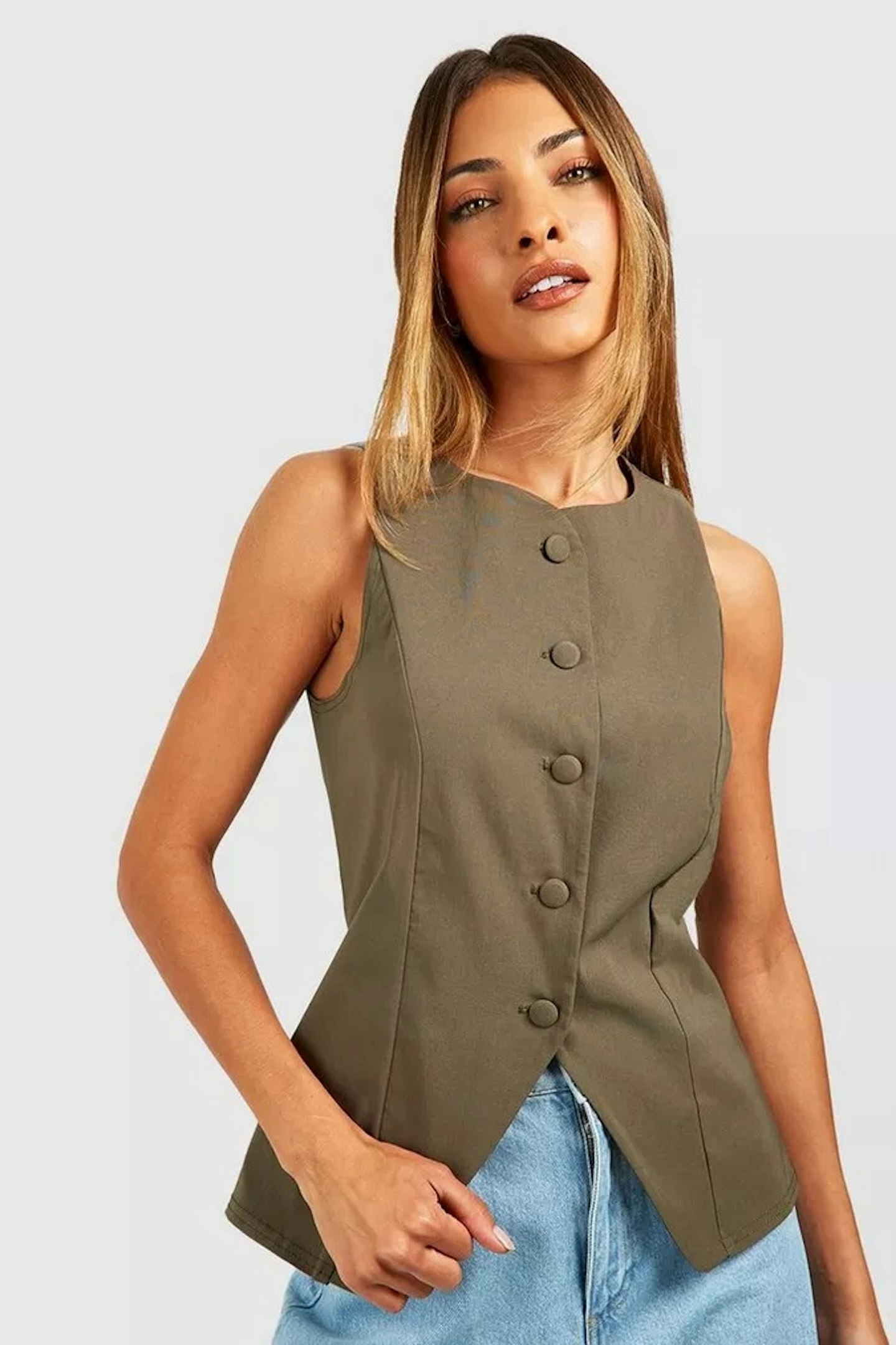 Boohoo Khaki Button Front Waistcoat