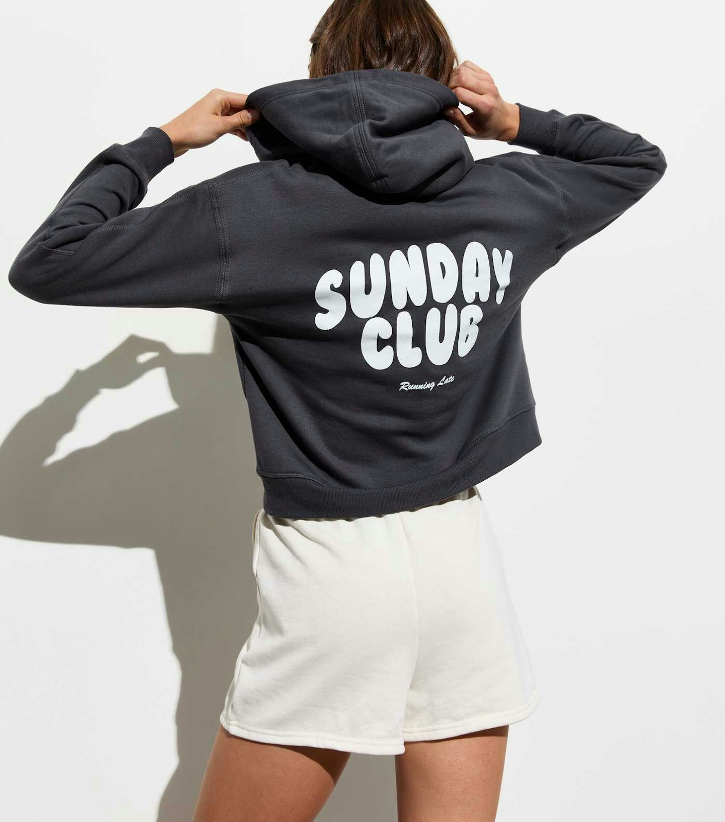 New Look grey Sunday club slogan hoodie,