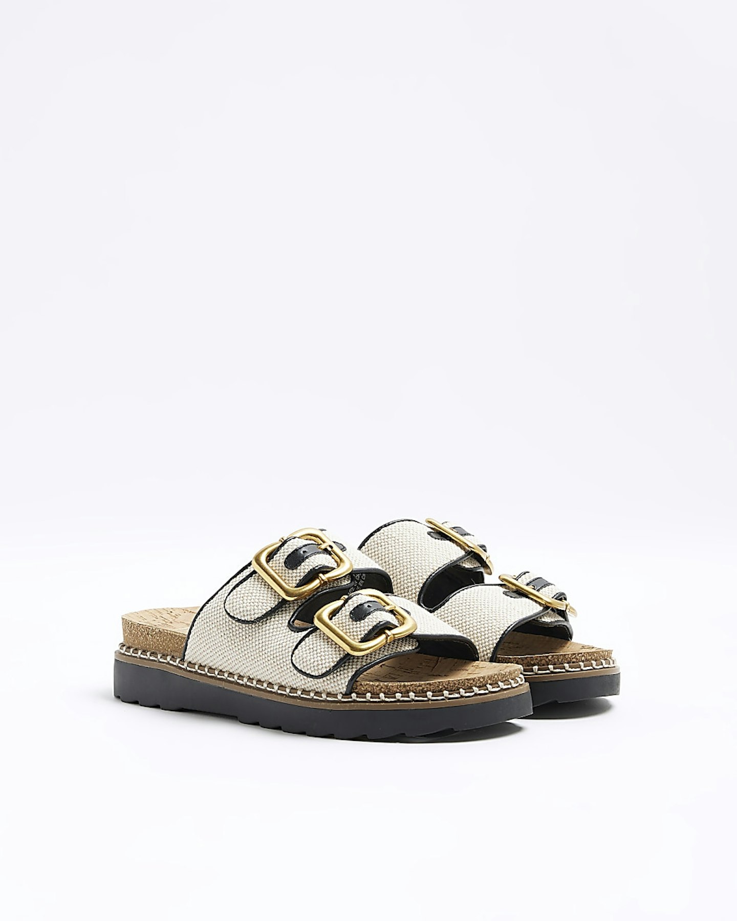 River Island beige double buckle sandals