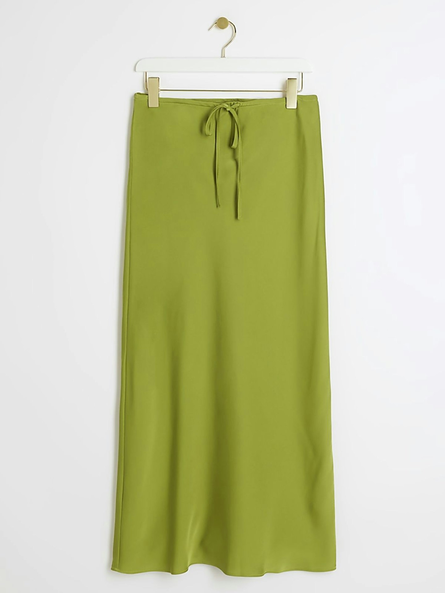 River Island Green Tie Waist Satin Maxi Skirt