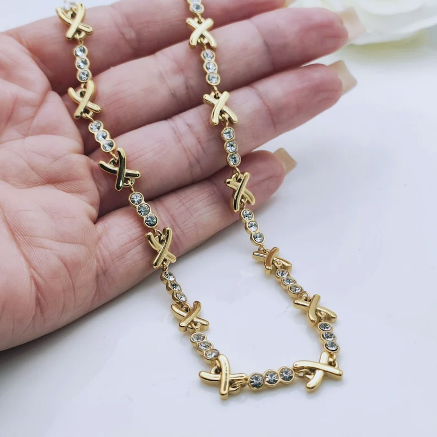 Etsy Gemma XO Kiss Cross Gold Crystal Choker Necklace