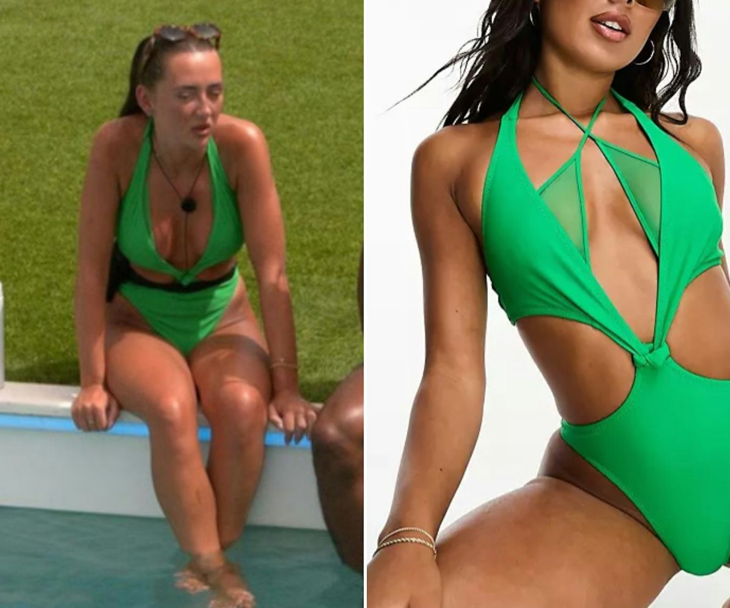 Jess' green cut-out swimsuit