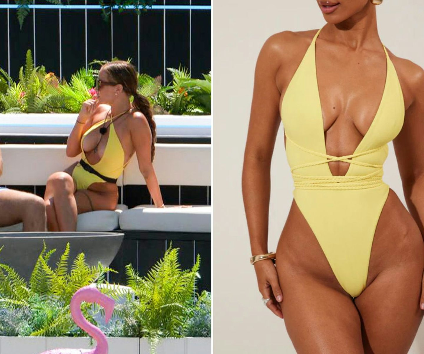 Nicole Samuel's yellow wrap swimsuit