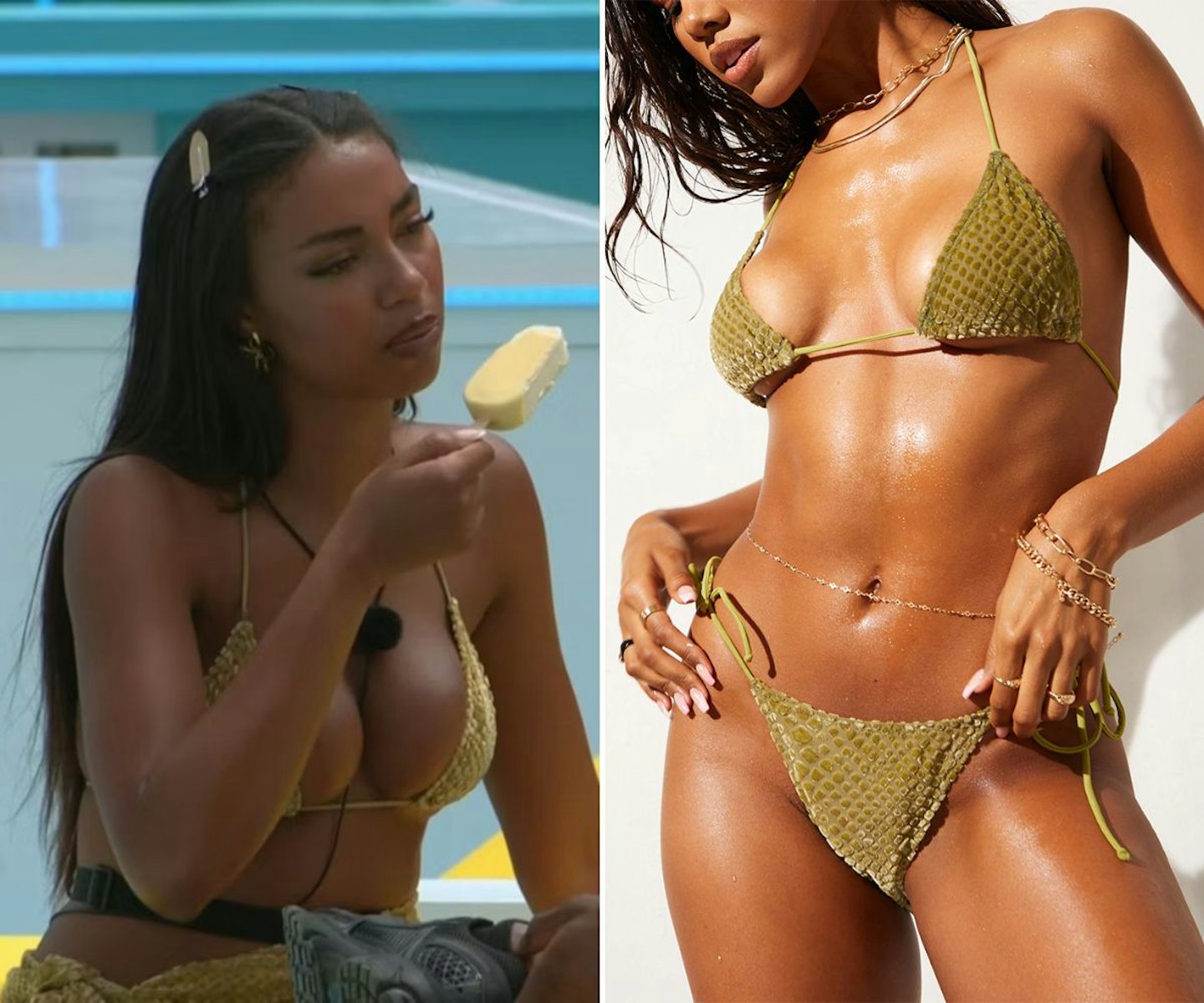 Uma's olive green bikini