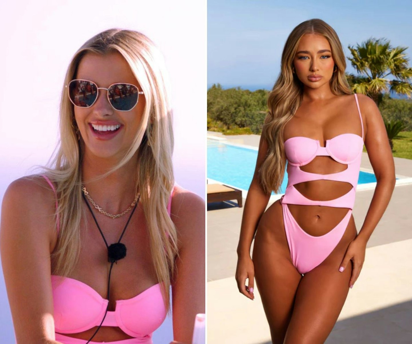 Jessy's pink cut-out swimsuit