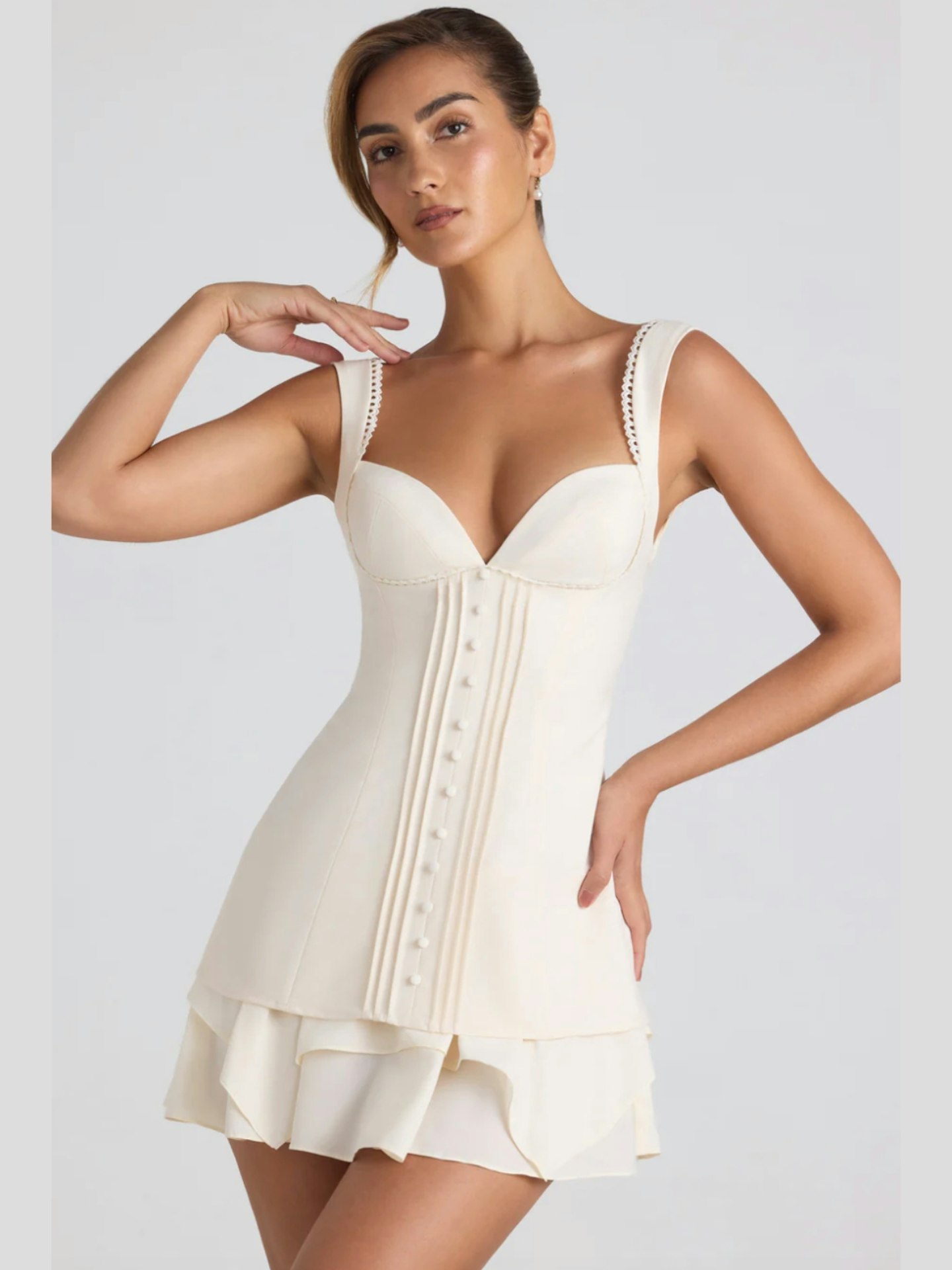 Oh Polly Cassandra Ruffle-Trim Button-Detail Corset Mini Dress