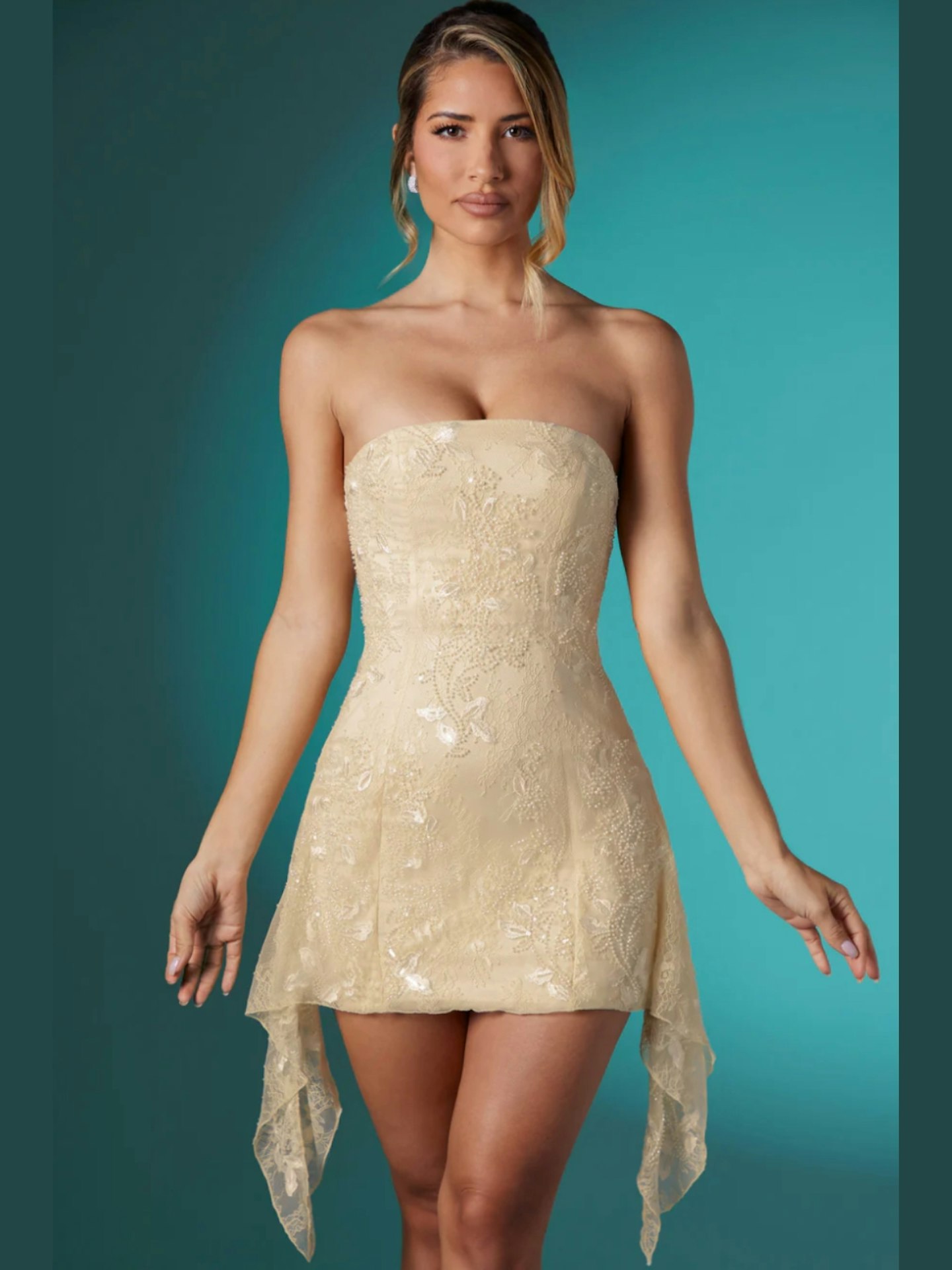 Oh Polly Sorcha Embellished Lace Bandeau Mini Dress