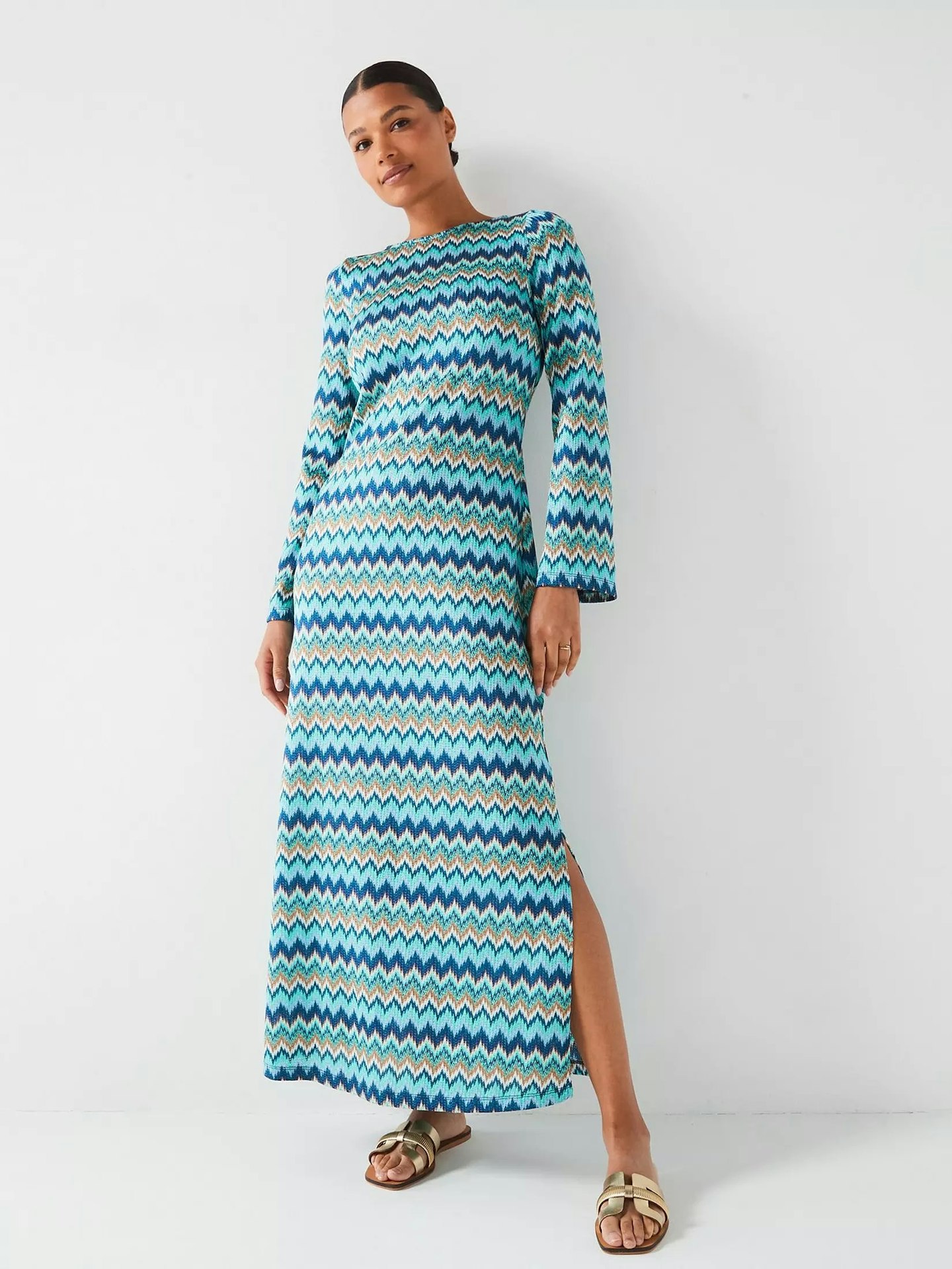 Crochet long sleeve split maxi dress