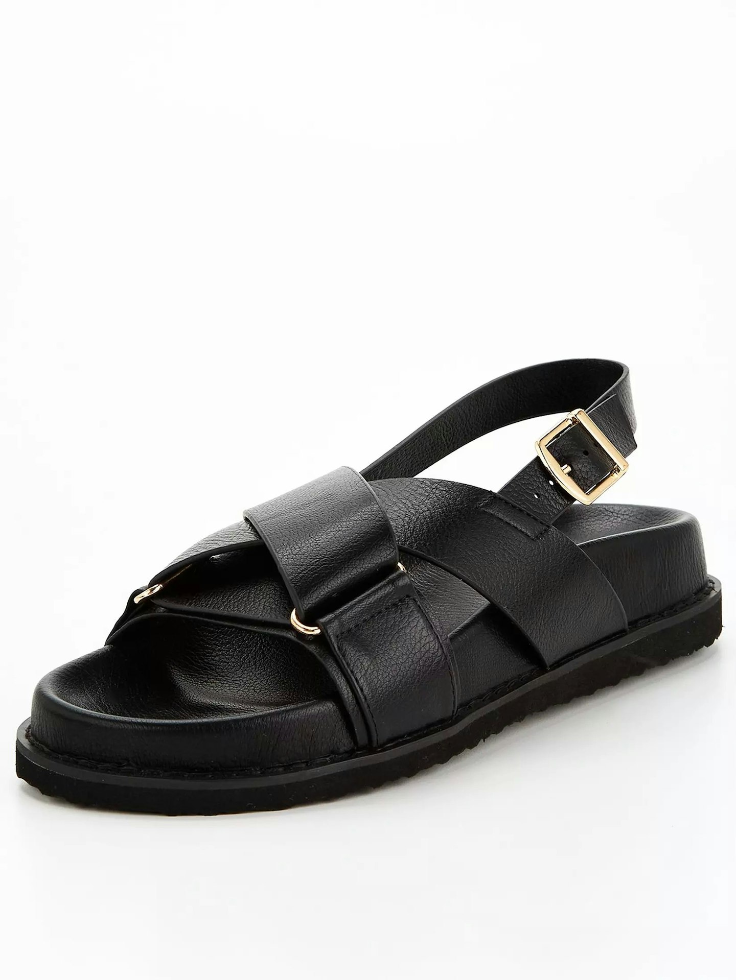 Cross Strap chunky flat sandal – black