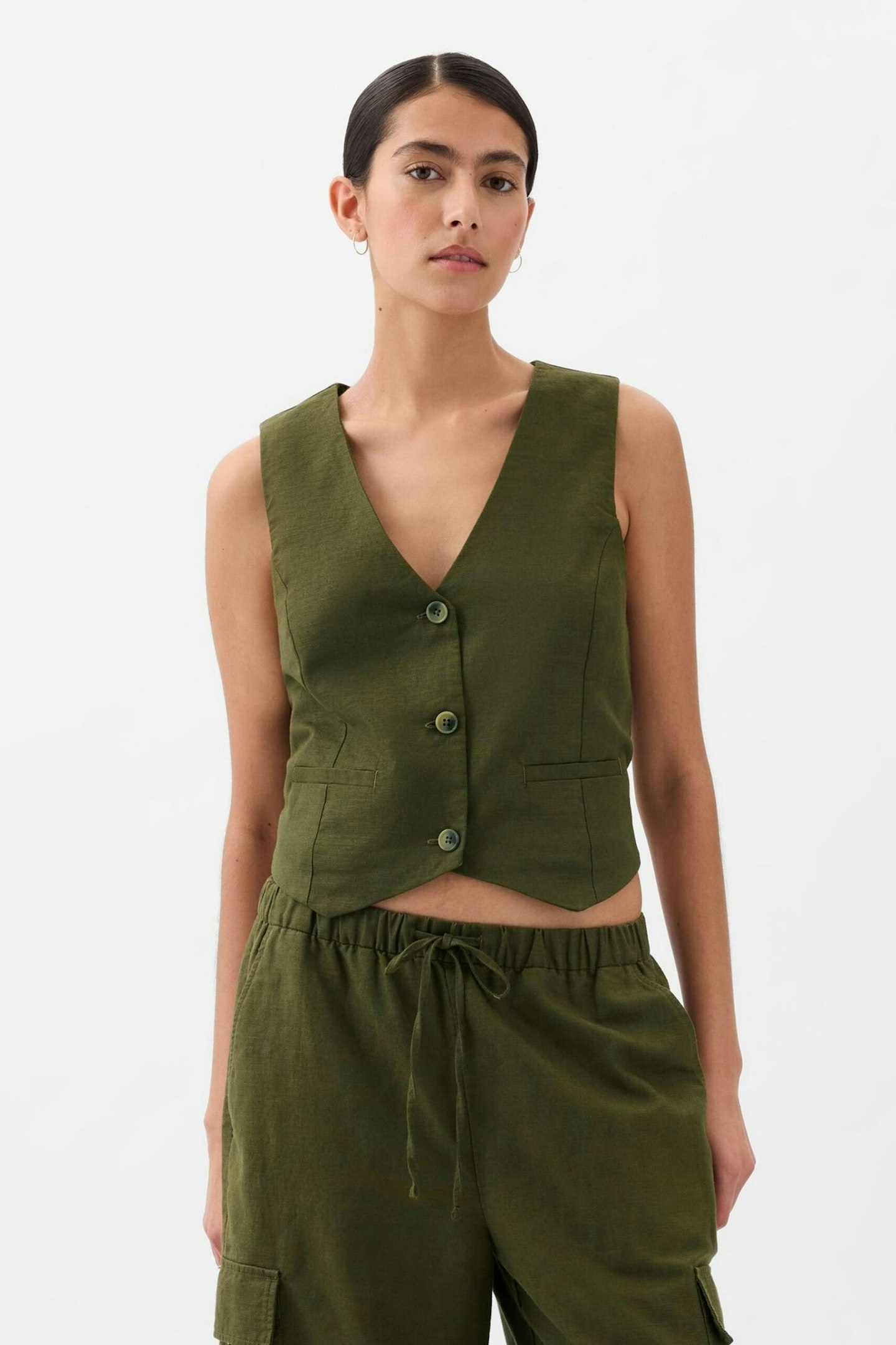 GAP Khaki Linen Cotton Waistcoat