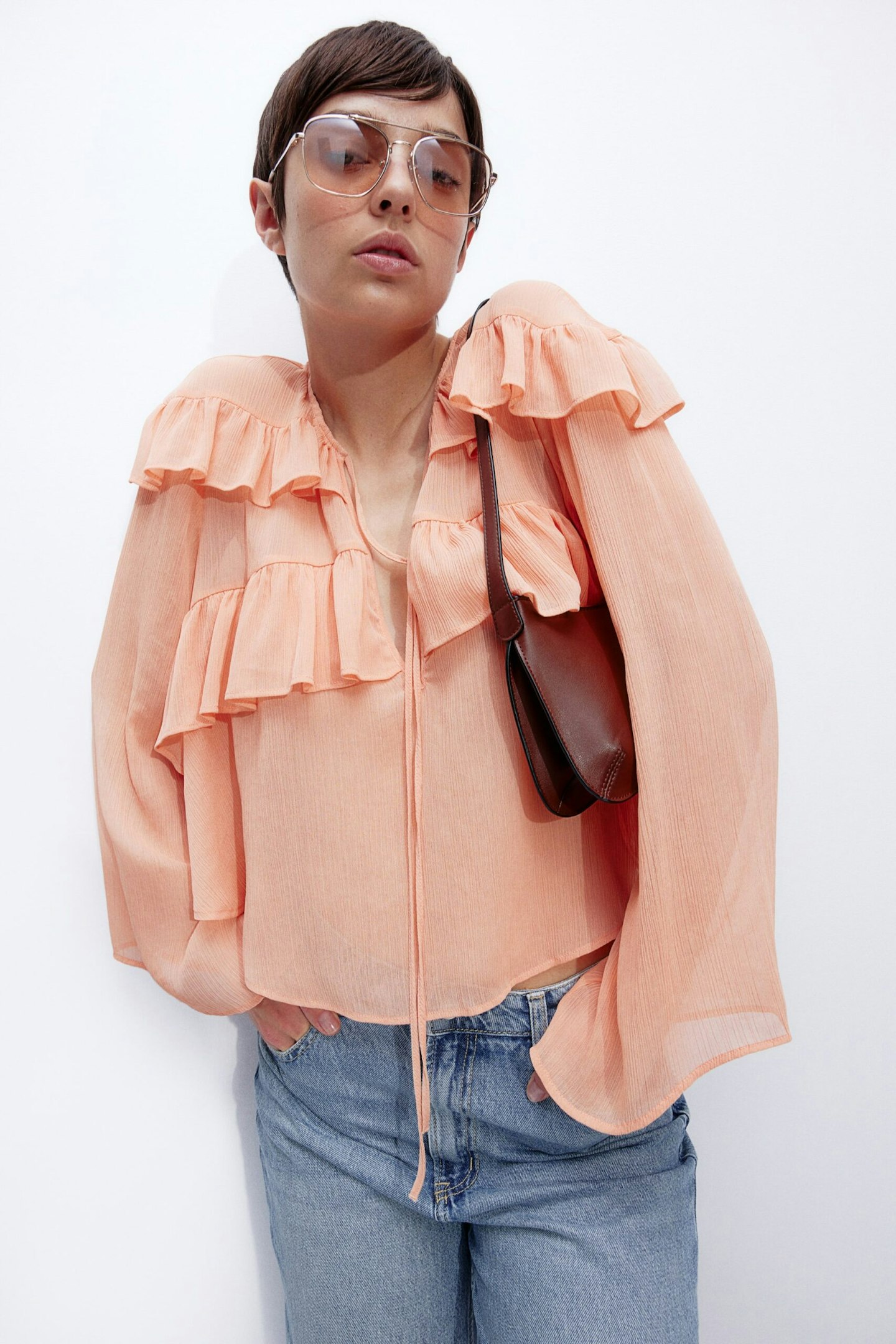 H&M Apricot Ruffle Blouse