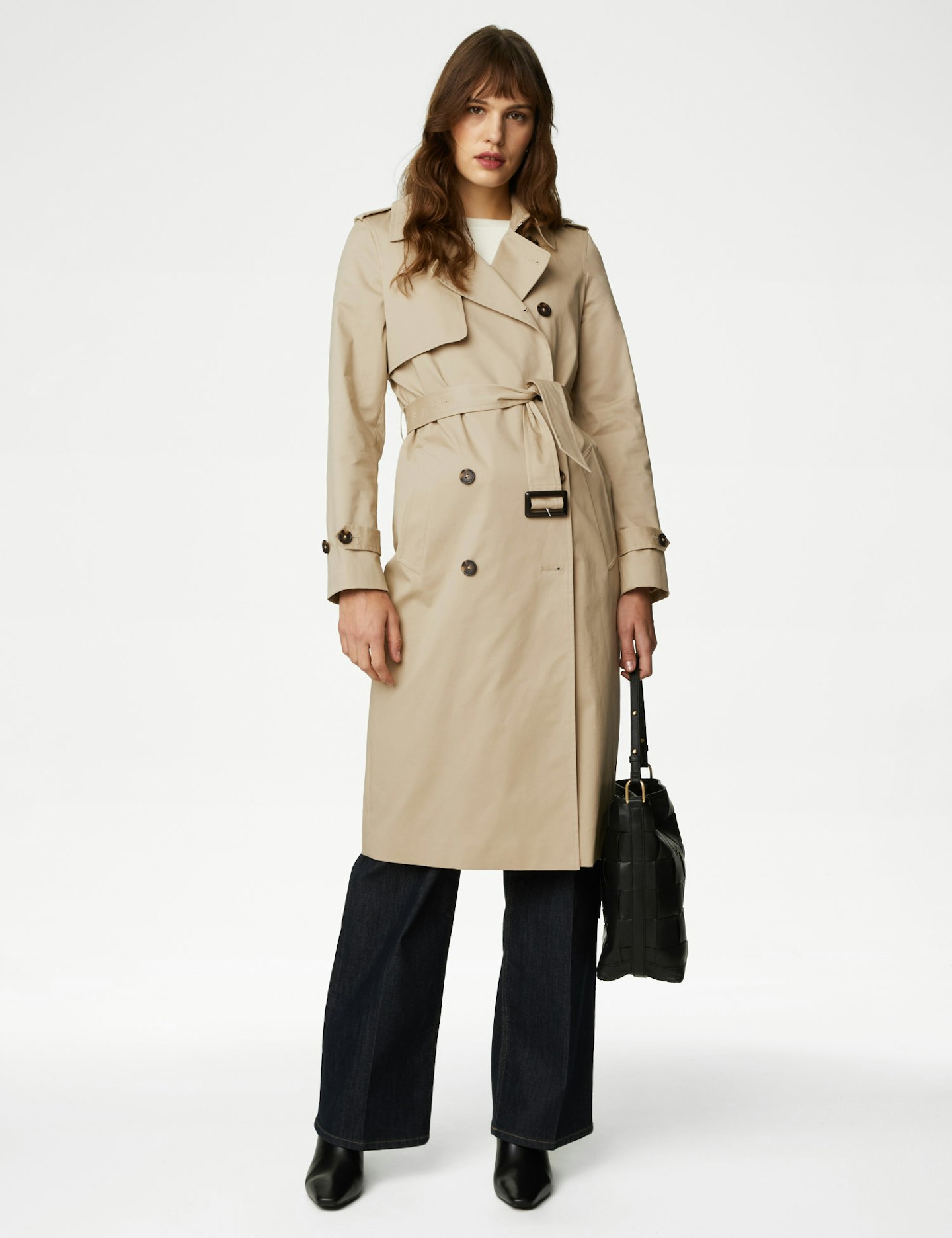 Marks and Spencer’s Cotton Rich Belted Longline Trench Coat