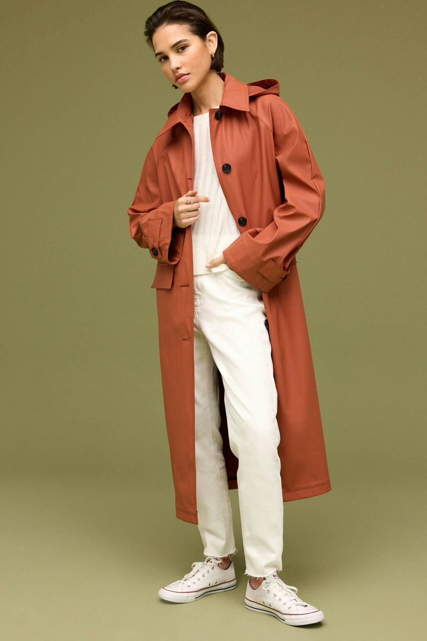 Next Terracotta Brown Rubber Trench Coat