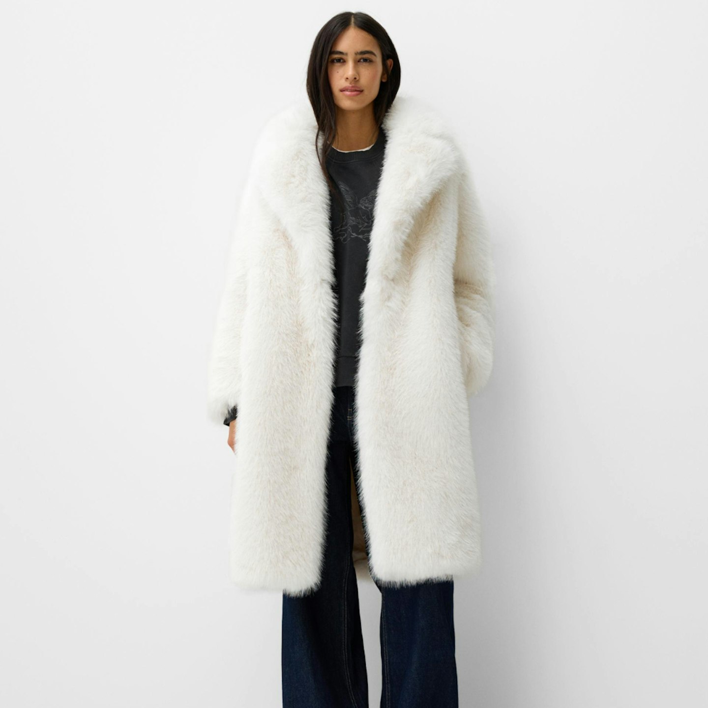 bershka white faux fur coat