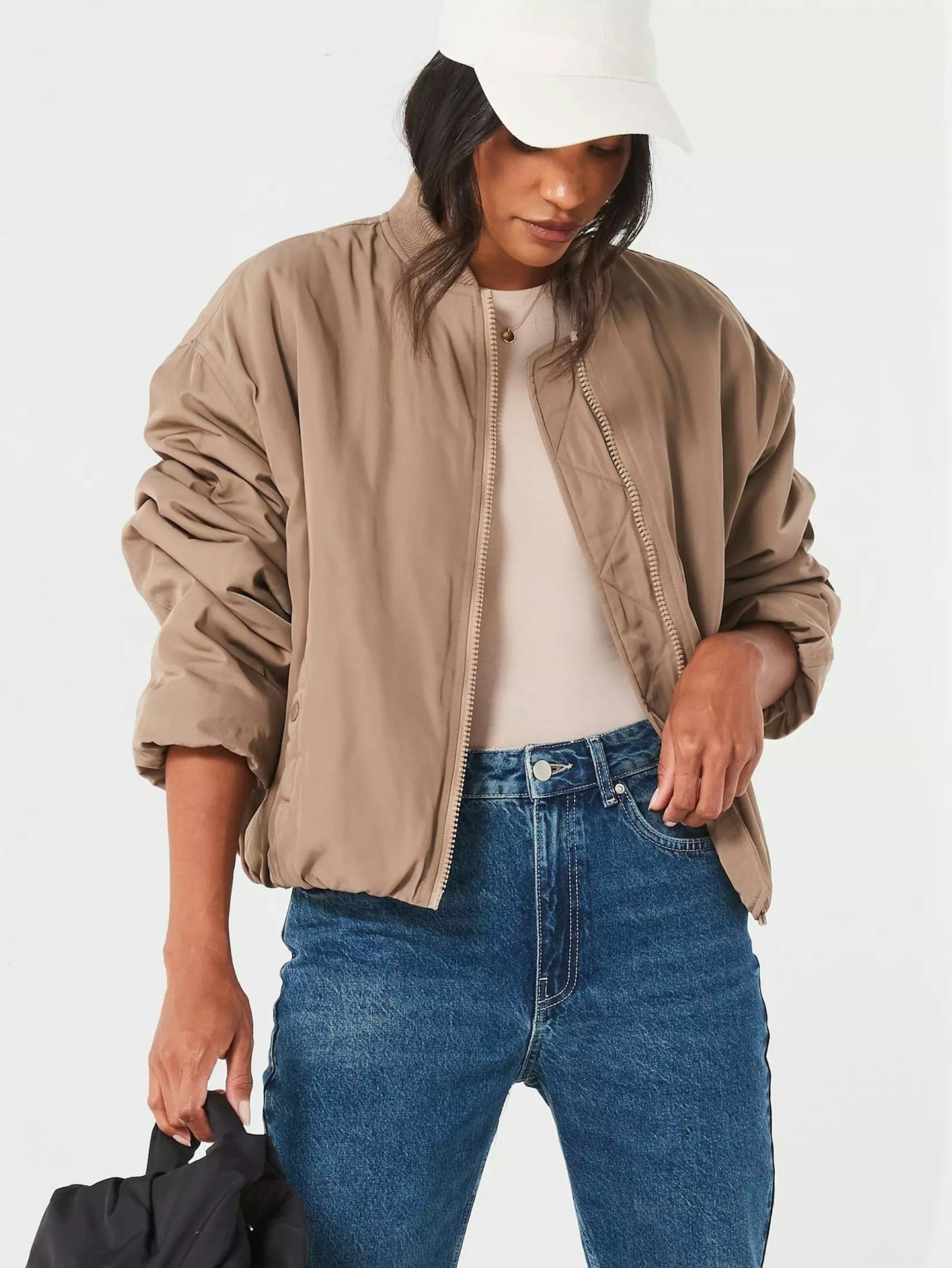 Relaxed padded bomber jacket – beige