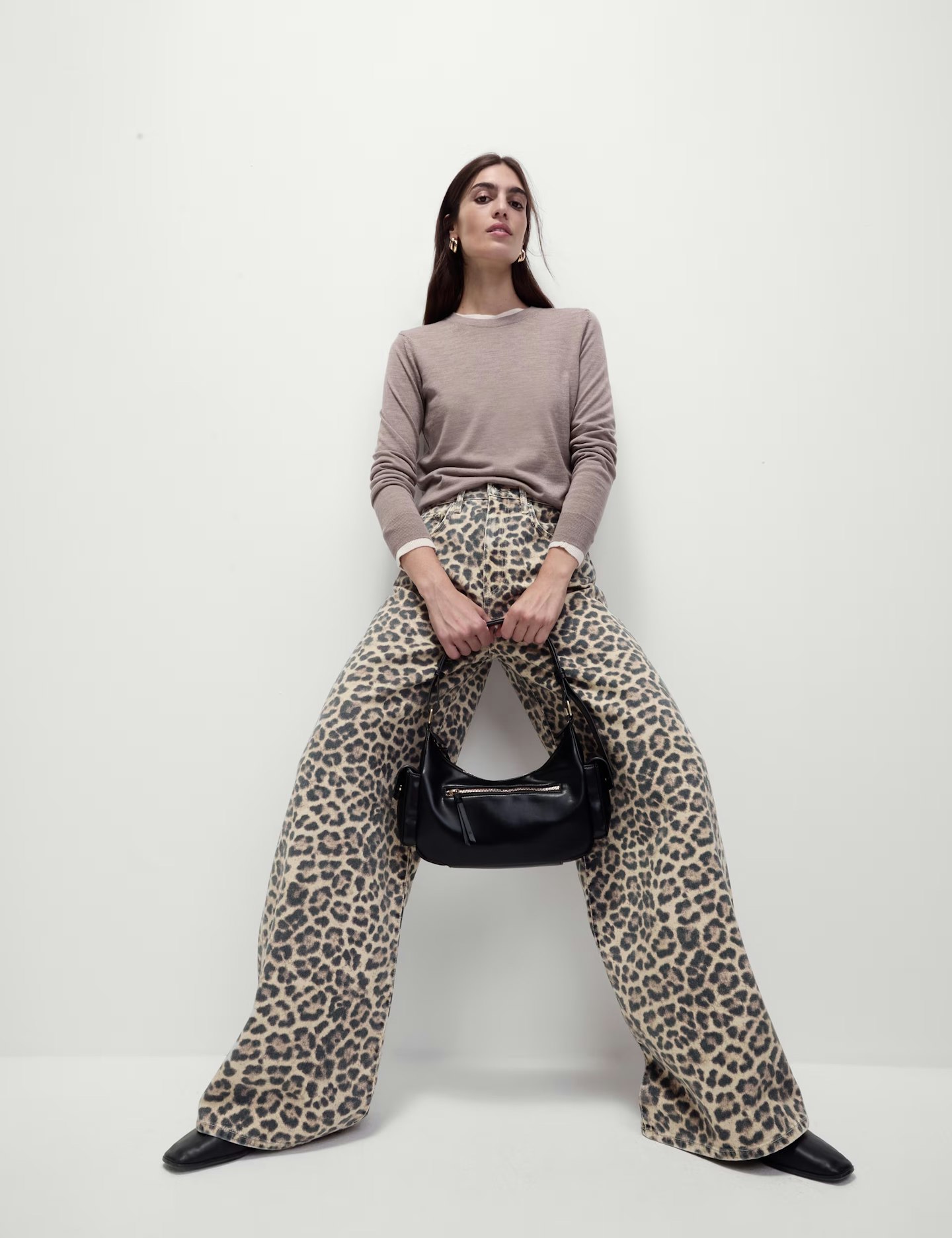 Animal print wide leg jeans